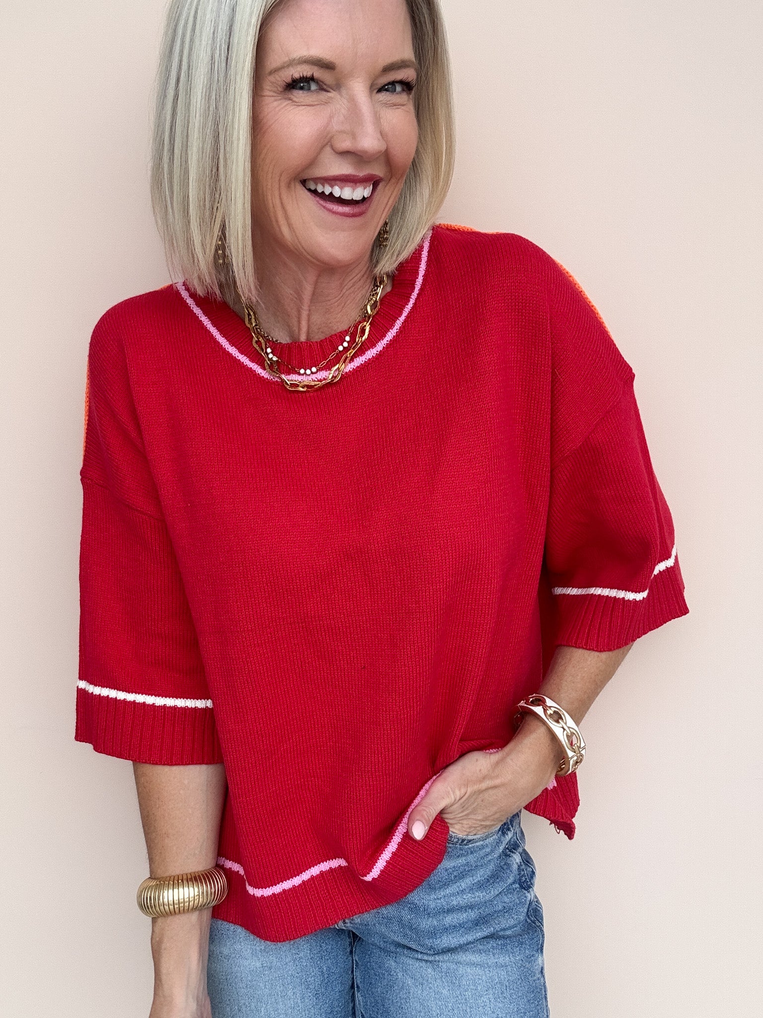Out of Line Knit Top | Red