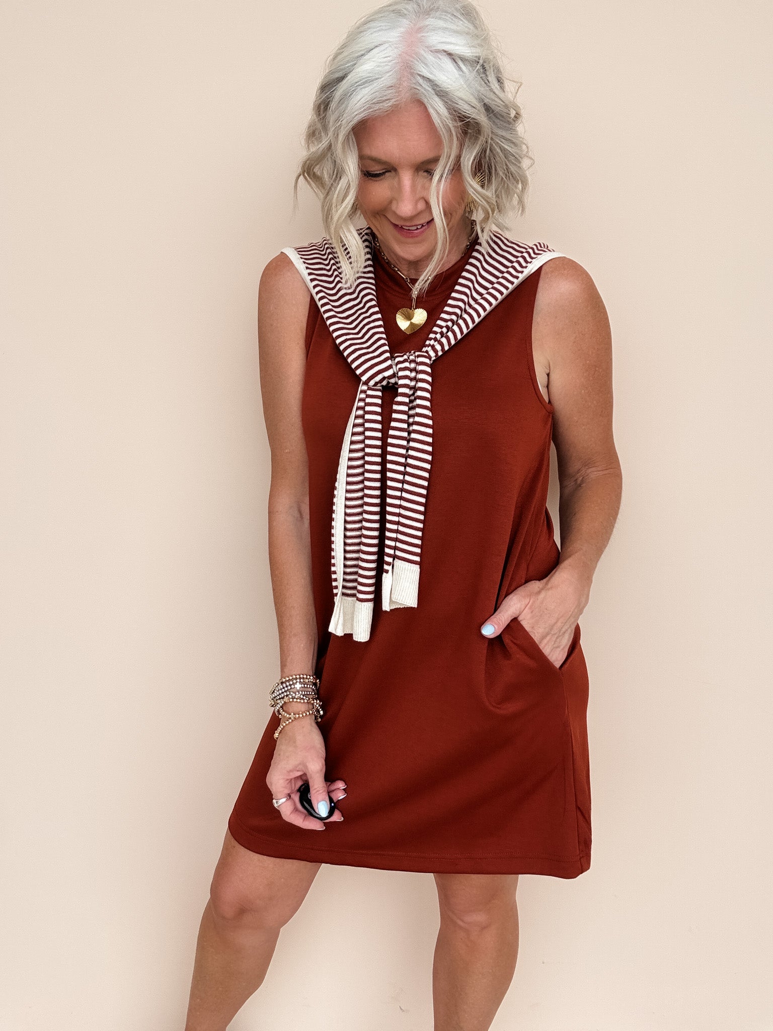 Cambridge Tie Dress | Rust