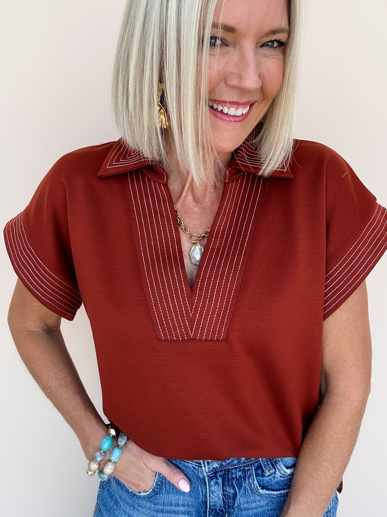 Sideline Stitch Top | Rust