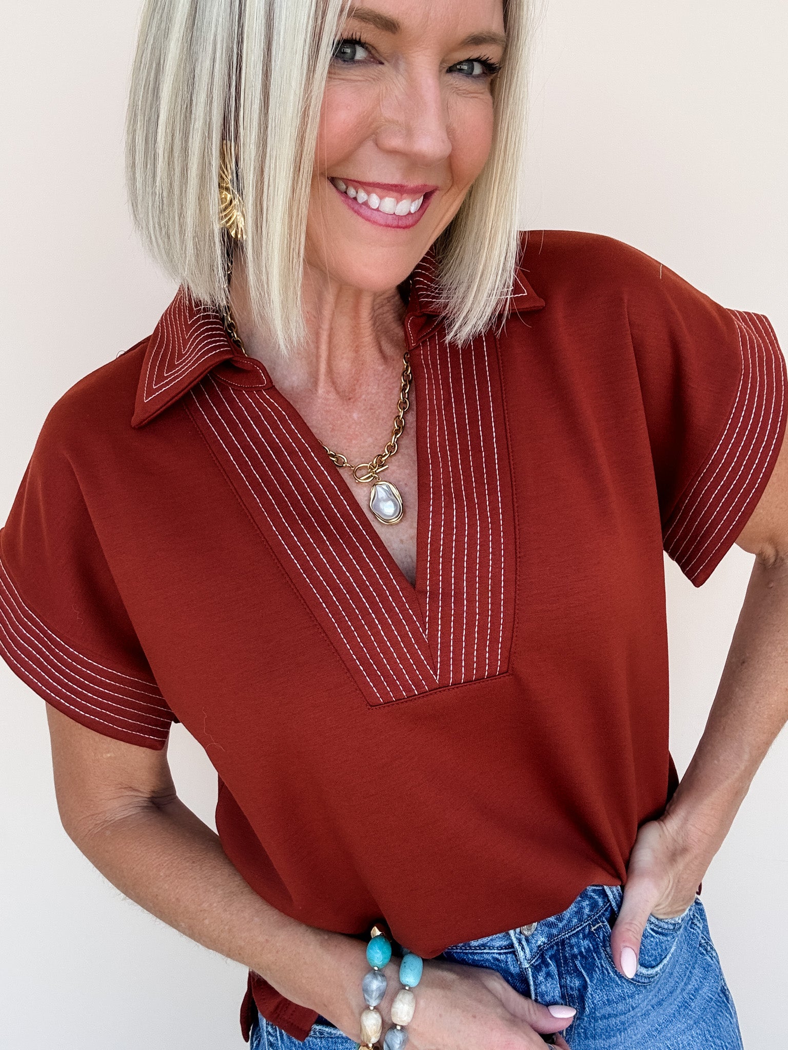 Sideline Stitch Top | Rust