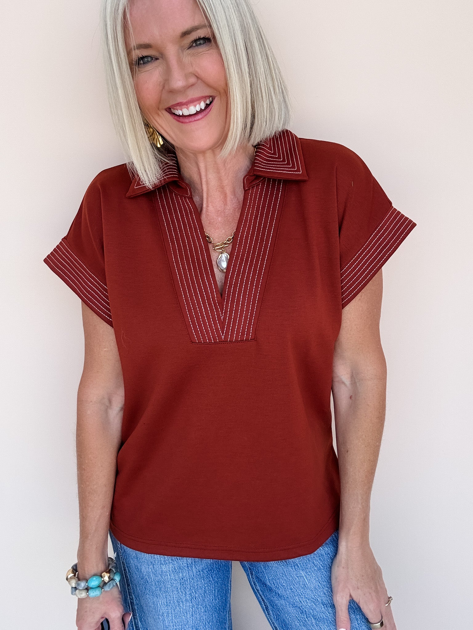 Sideline Stitch Top | Rust