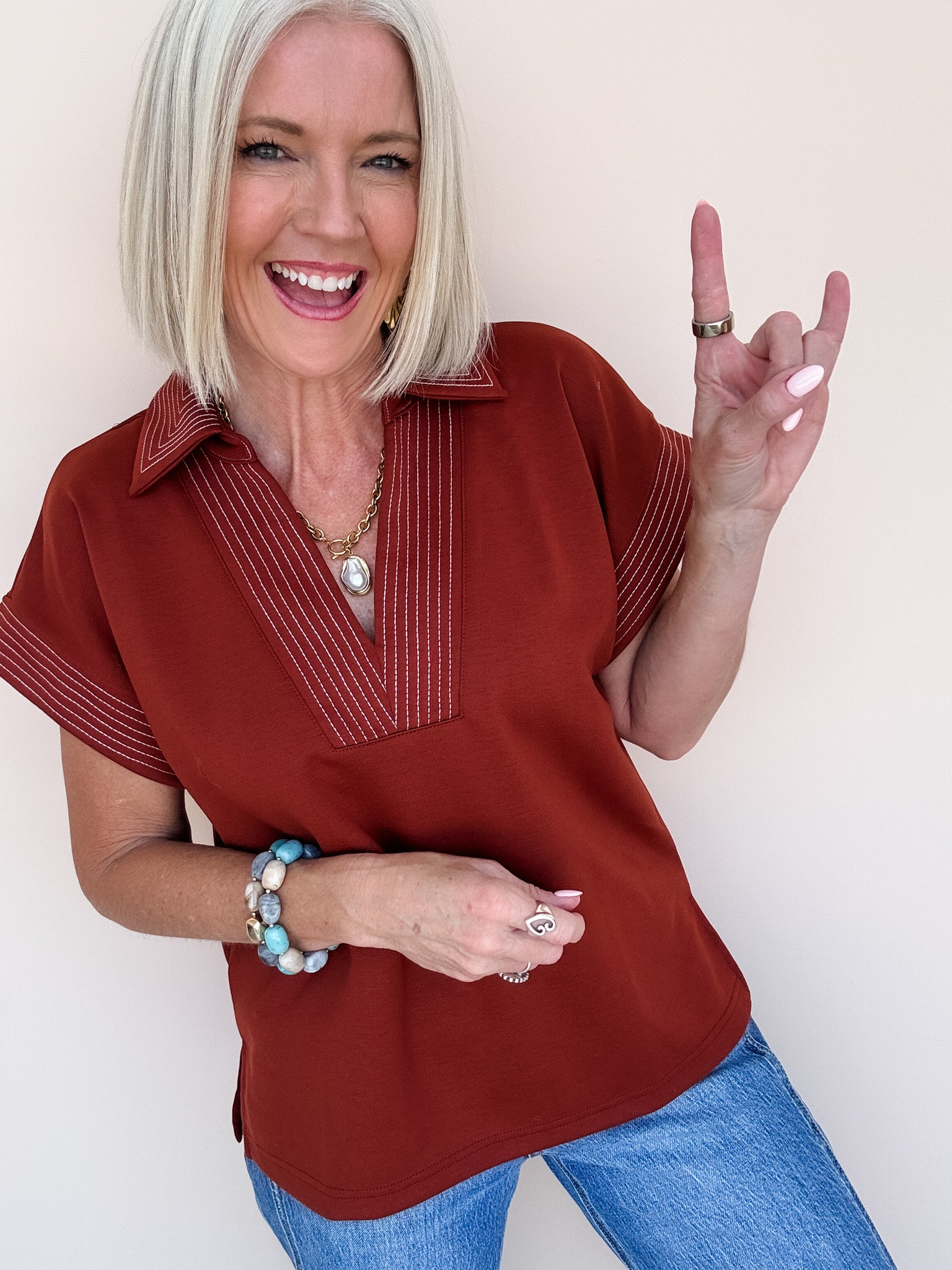 Sideline Stitch Top | Rust