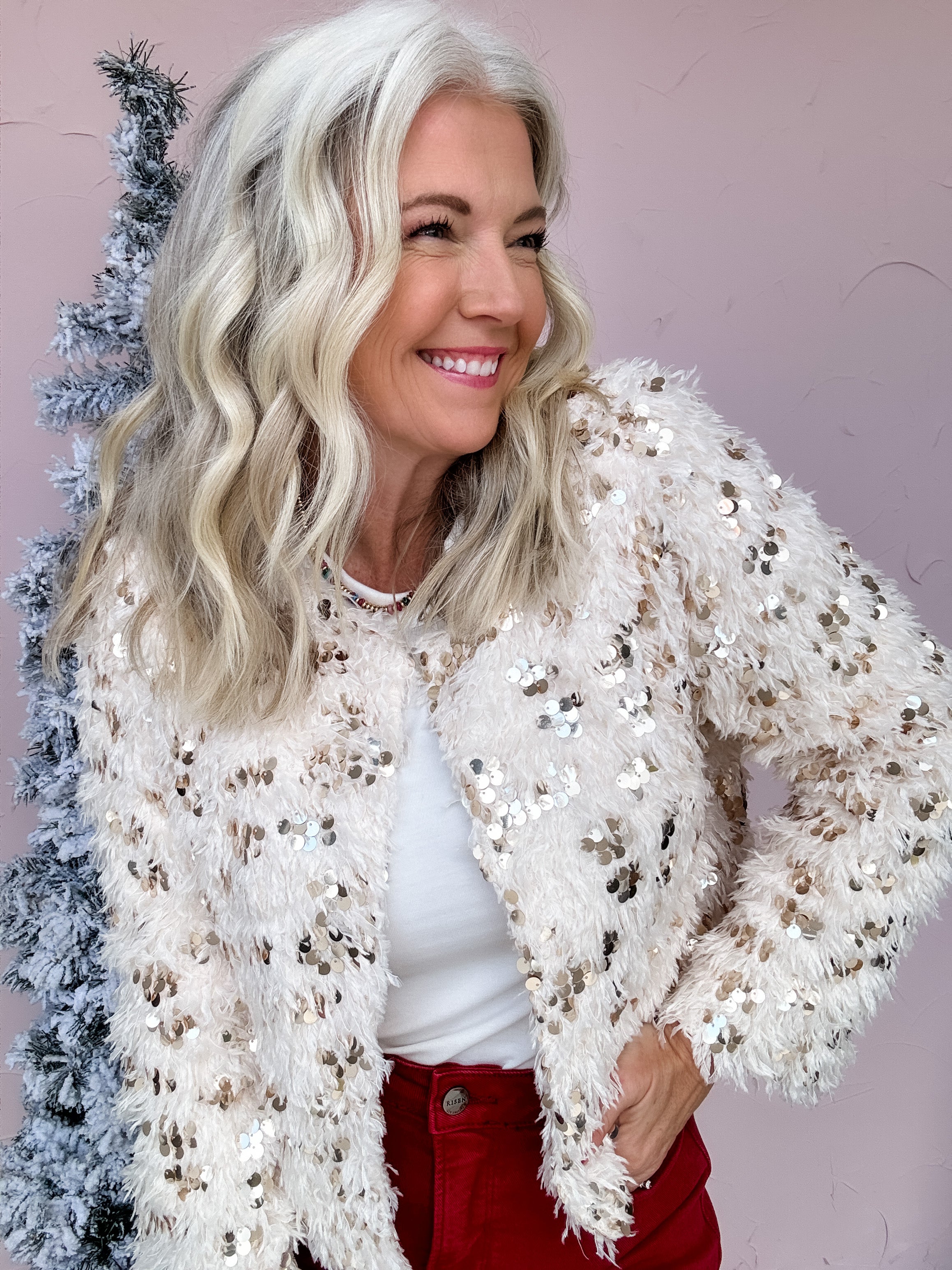 Cream sequin jacket best sale