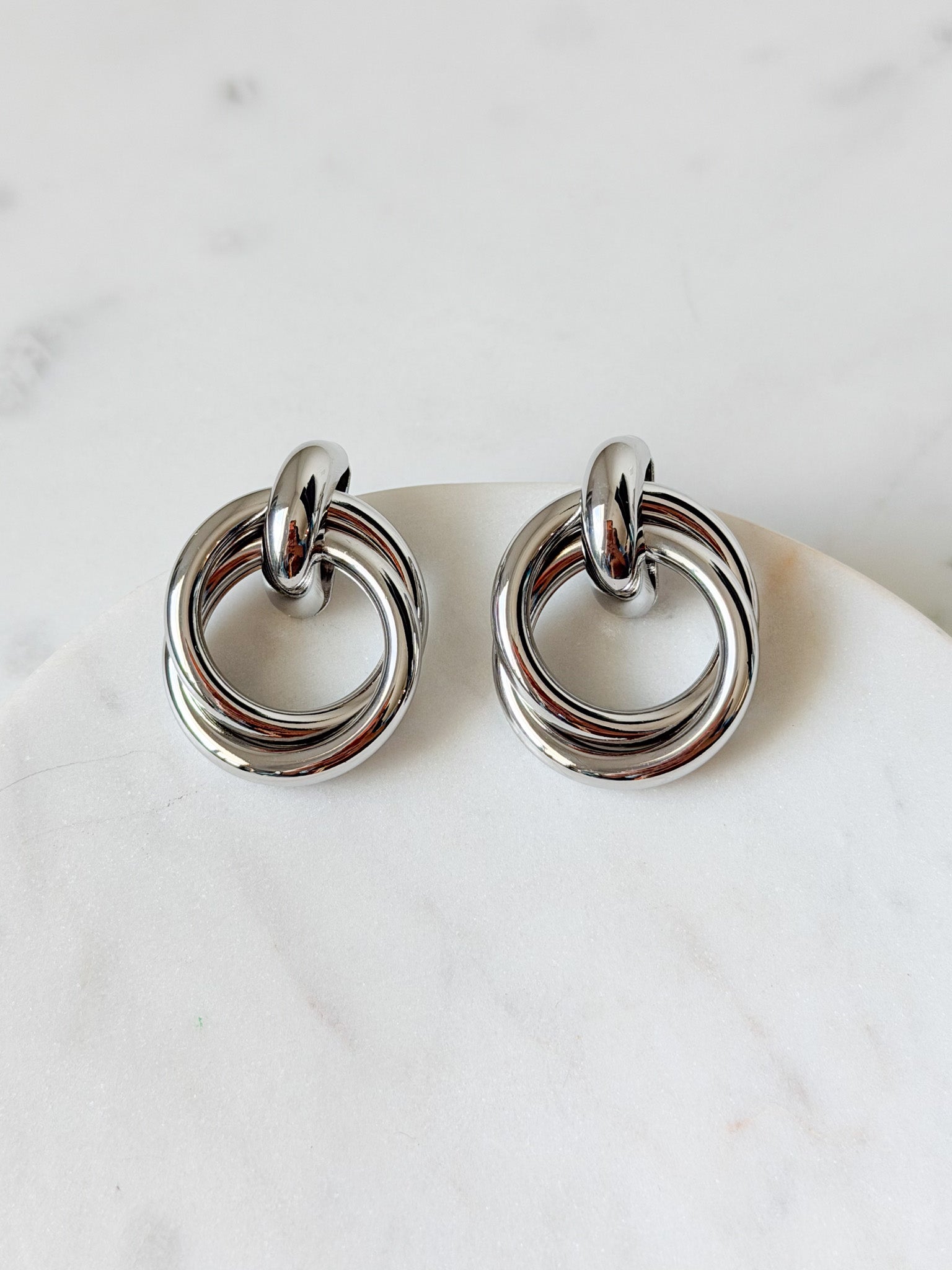 Circle Link Silver Stud Earrings