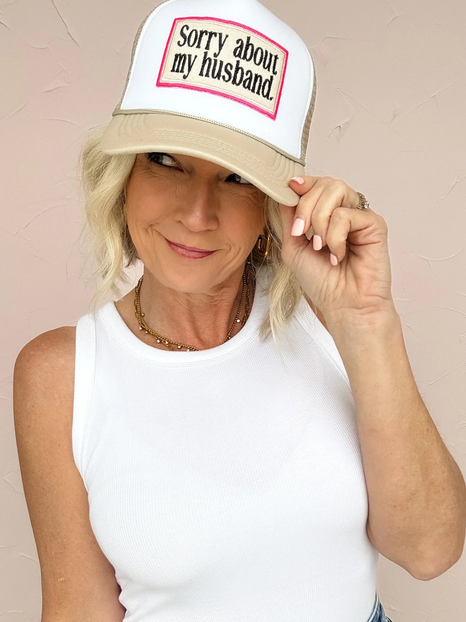 Sorry About My Husband | Hot Pink Outline Trucker