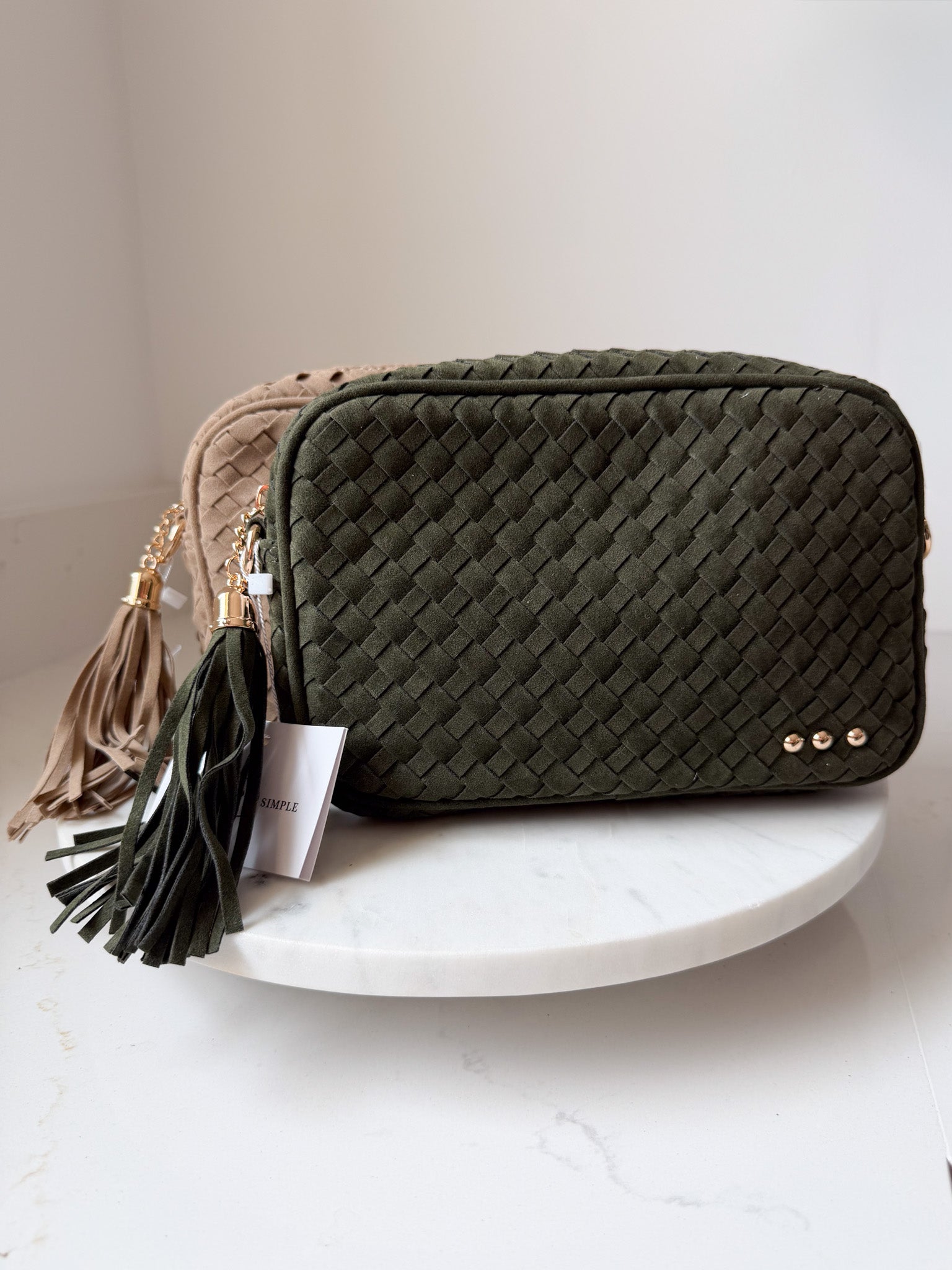 Suede Woven Willow Camera Crossbody Bag