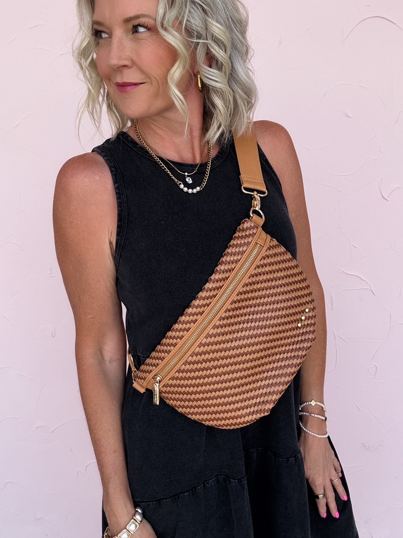 Diagonal Woven Westlyn Bum Bag | Two Tone Brown