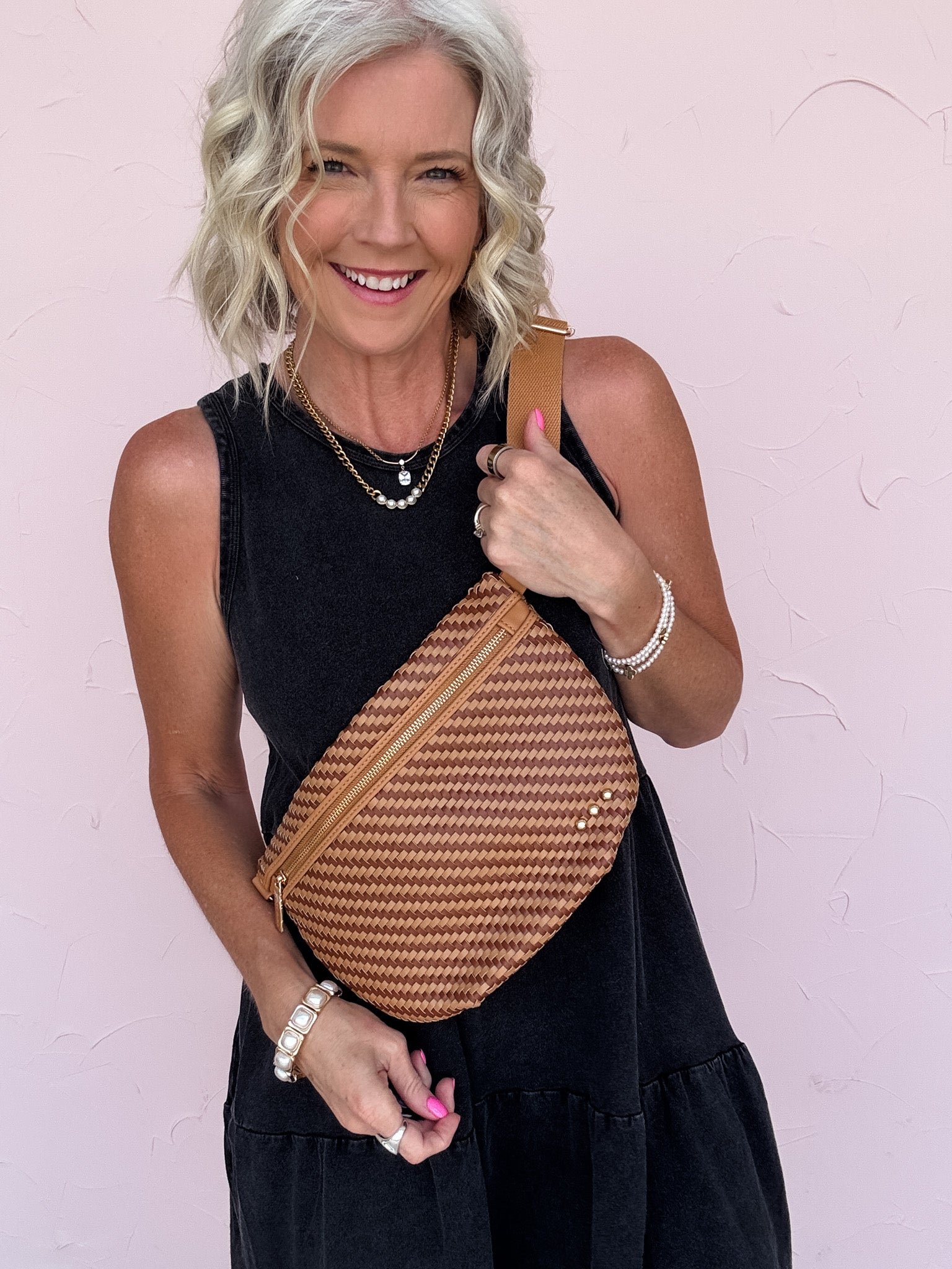 Diagonal Woven Westlyn Bum Bag | Two Tone Brown