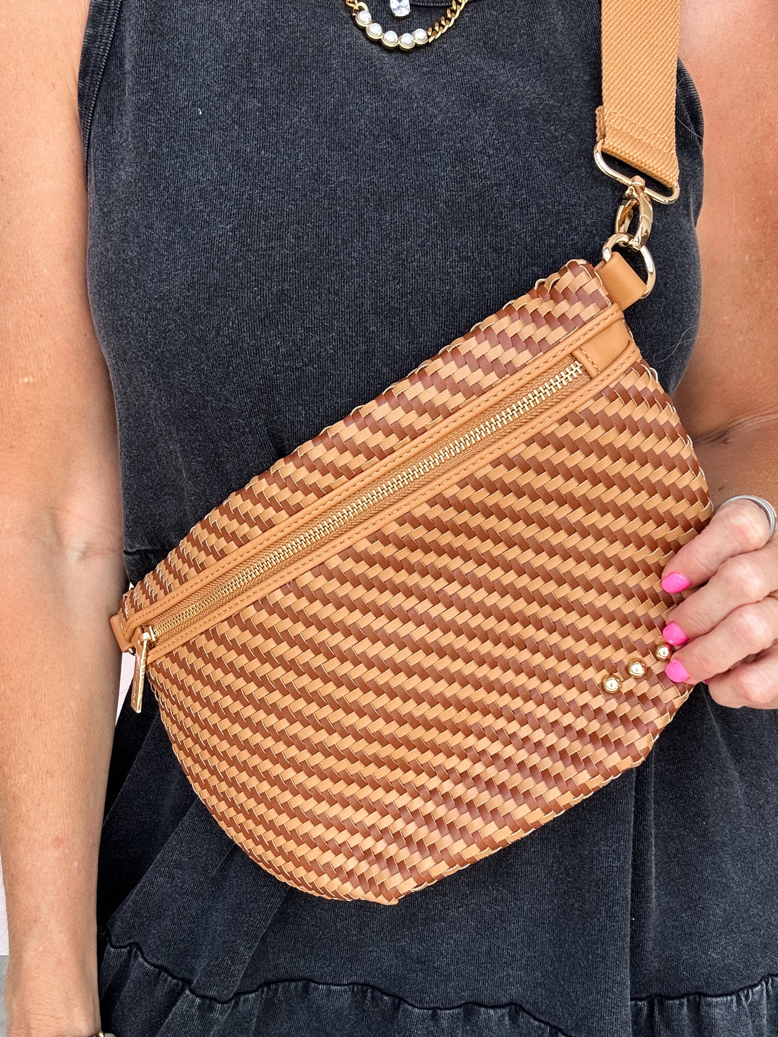 Diagonal Woven Westlyn Bum Bag | Two Tone Brown