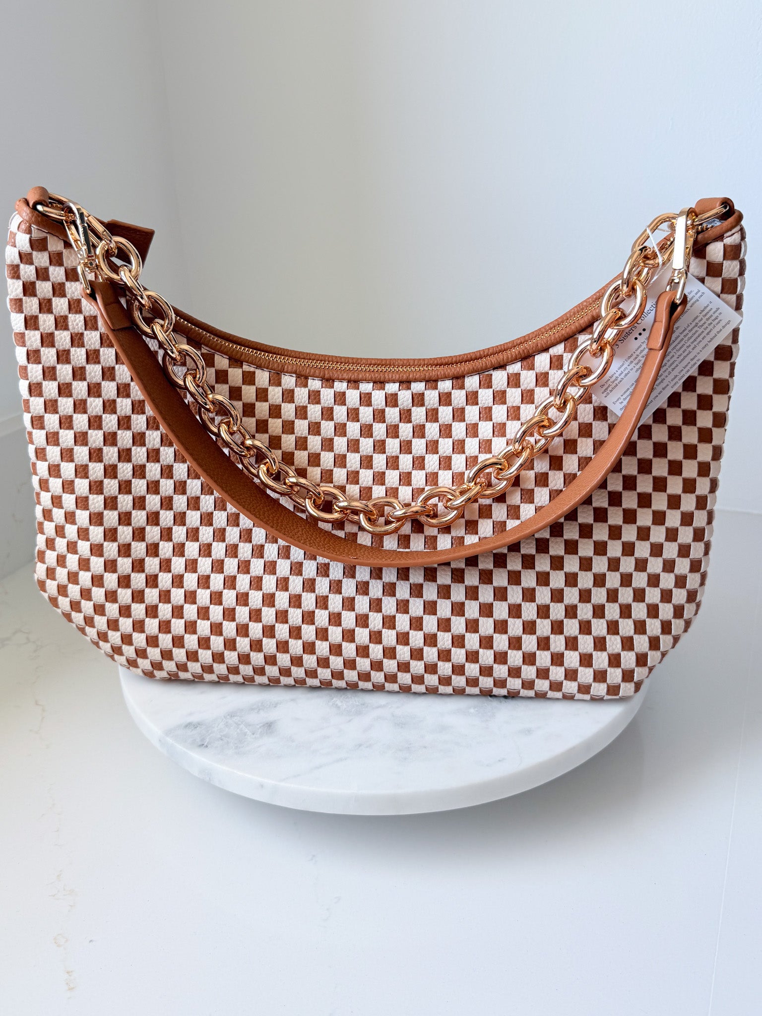 Sienna Slouchy Woven Shoulder Bag | Checkered Brown