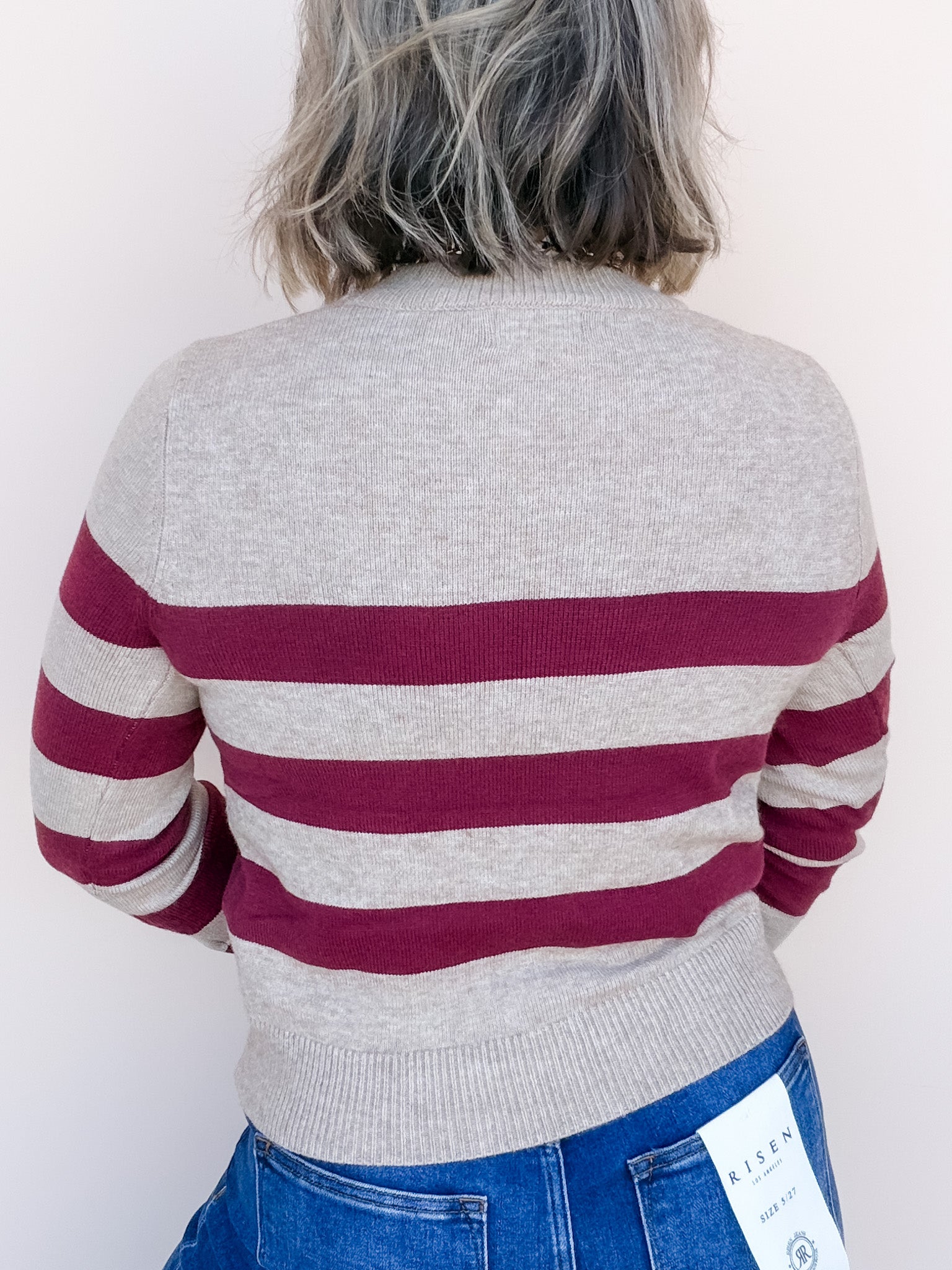 Norah Striped Sweater | Wine/Taupe