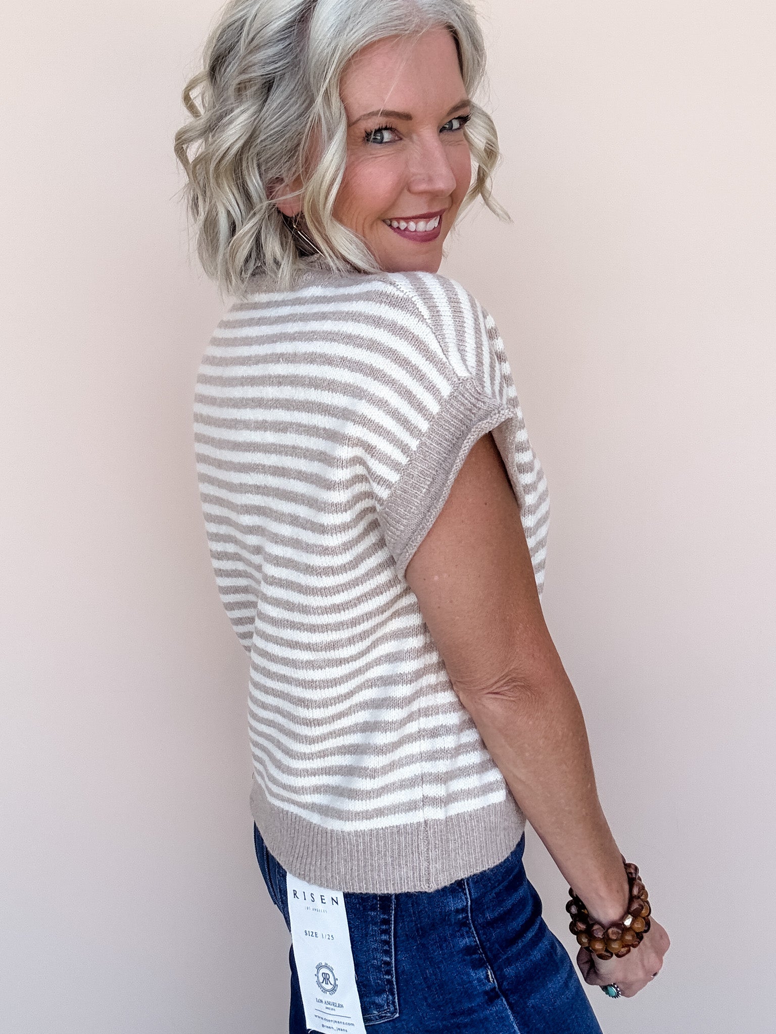 Ava Stripe Knit Top | Taupe