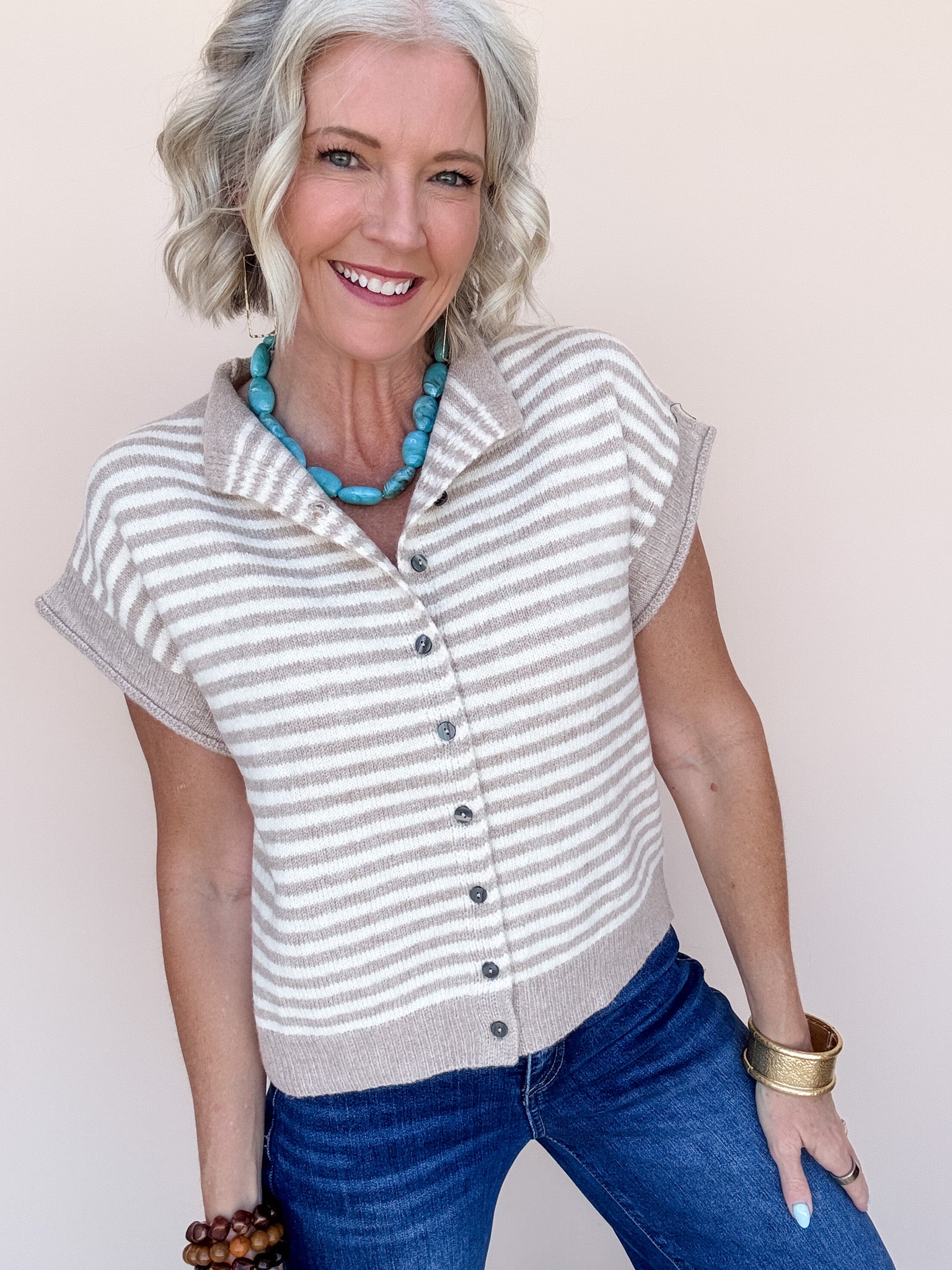 Ava Stripe Knit Top | Taupe
