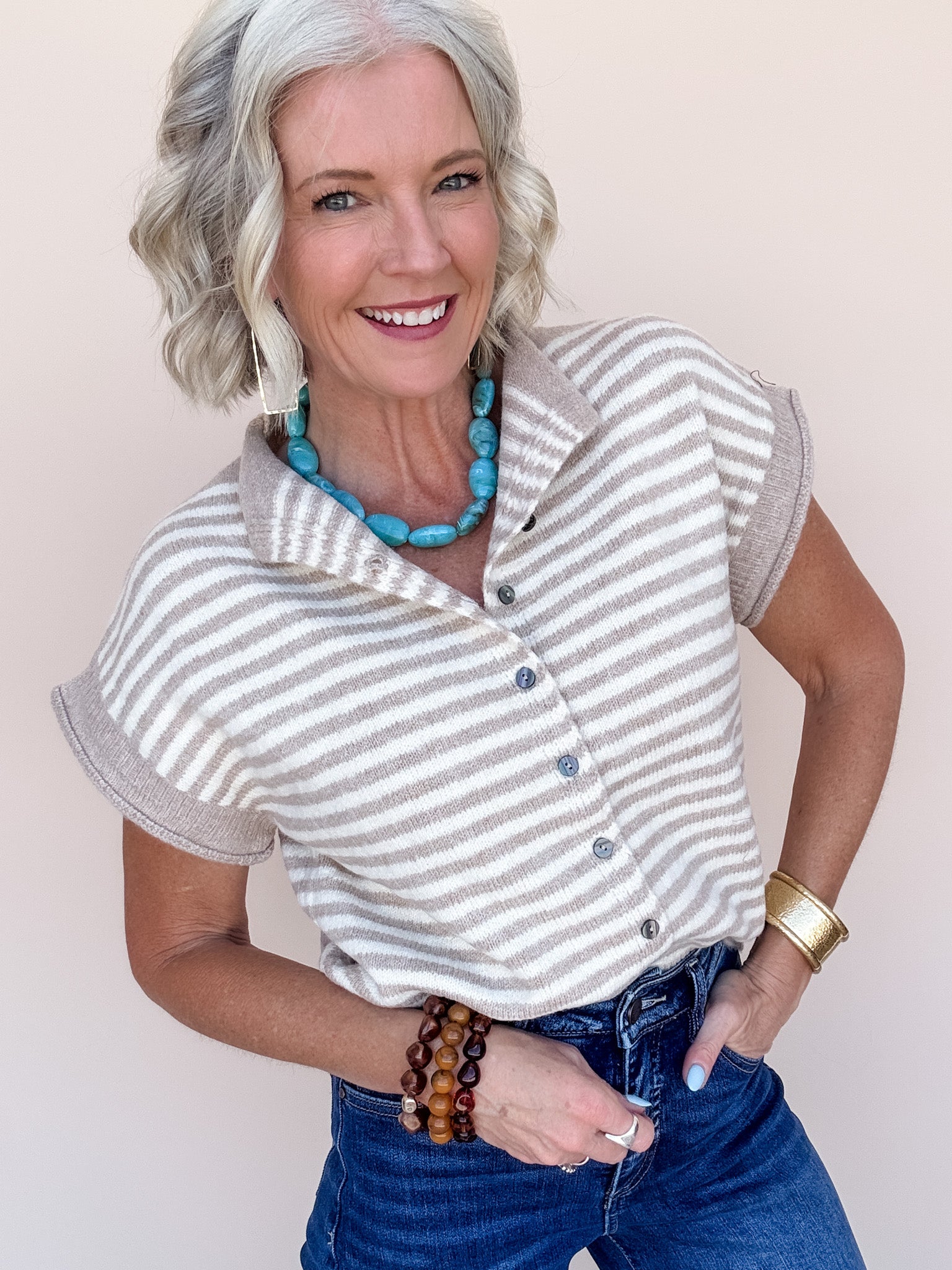 Ava Stripe Knit Top | Taupe