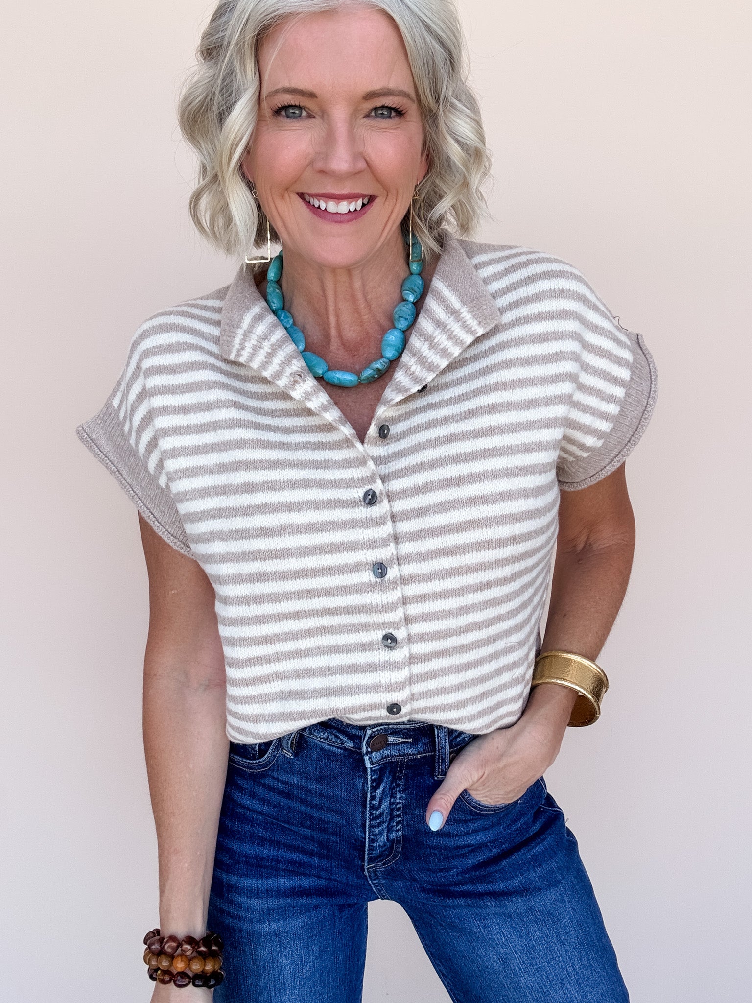 Ava Stripe Knit Top | Taupe