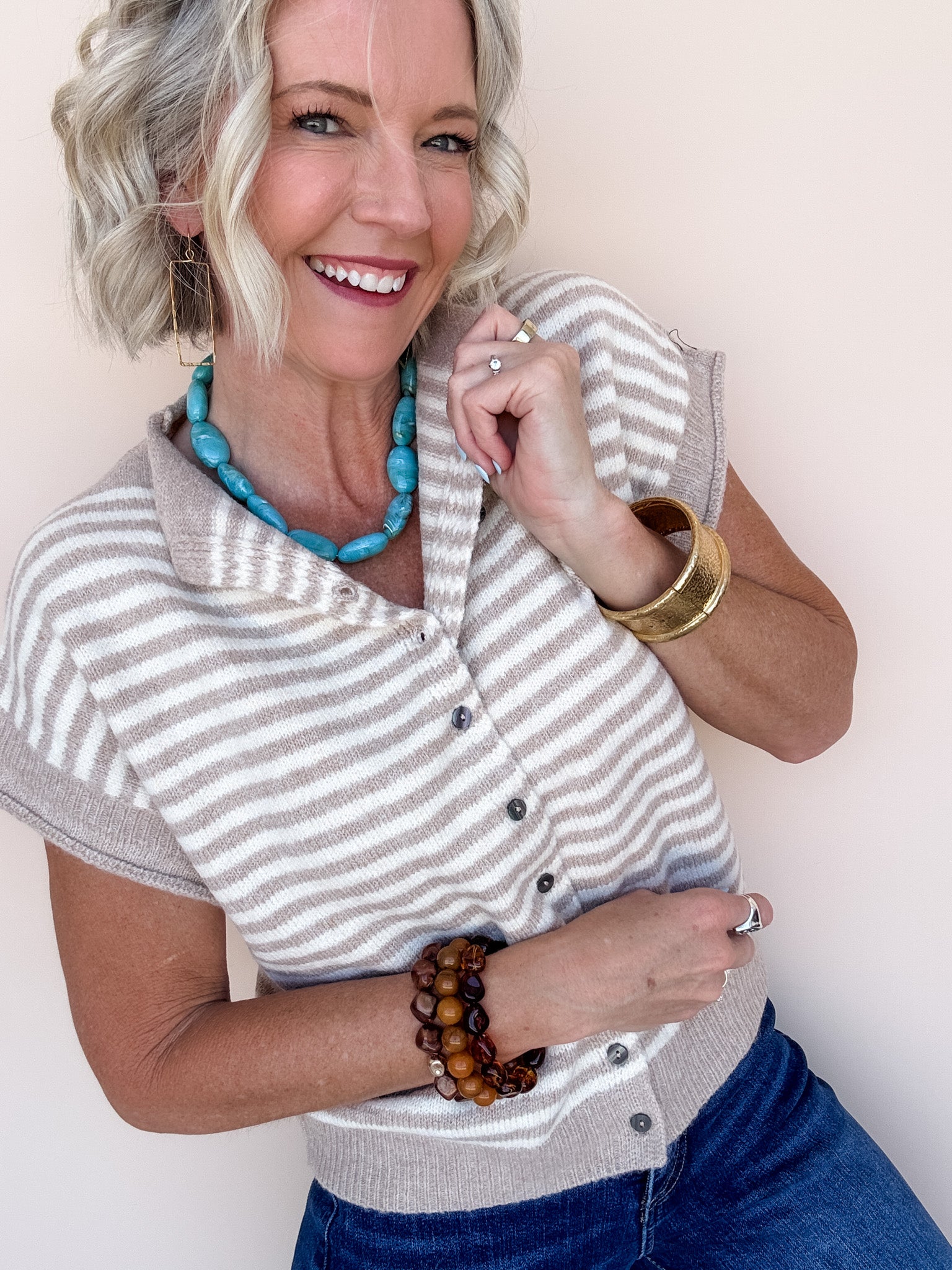 Ava Stripe Knit Top | Taupe