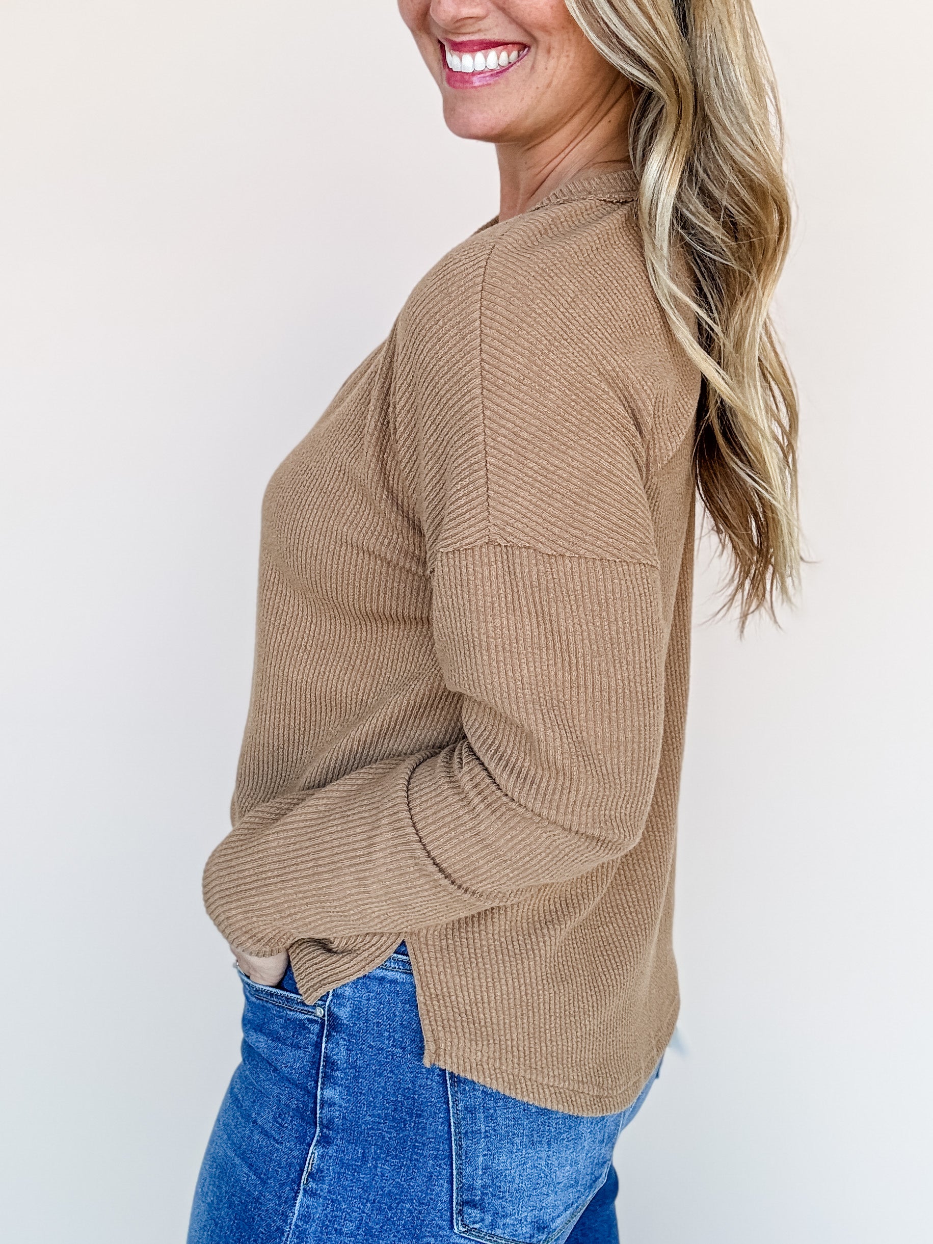 Almond Textured Button Top