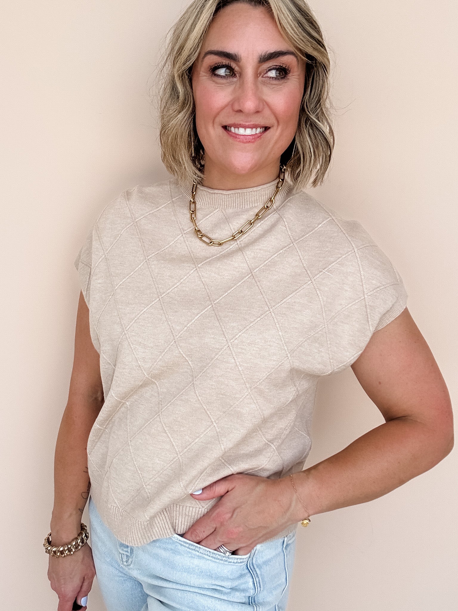 Diamond Ridge Knit Top | Taupe