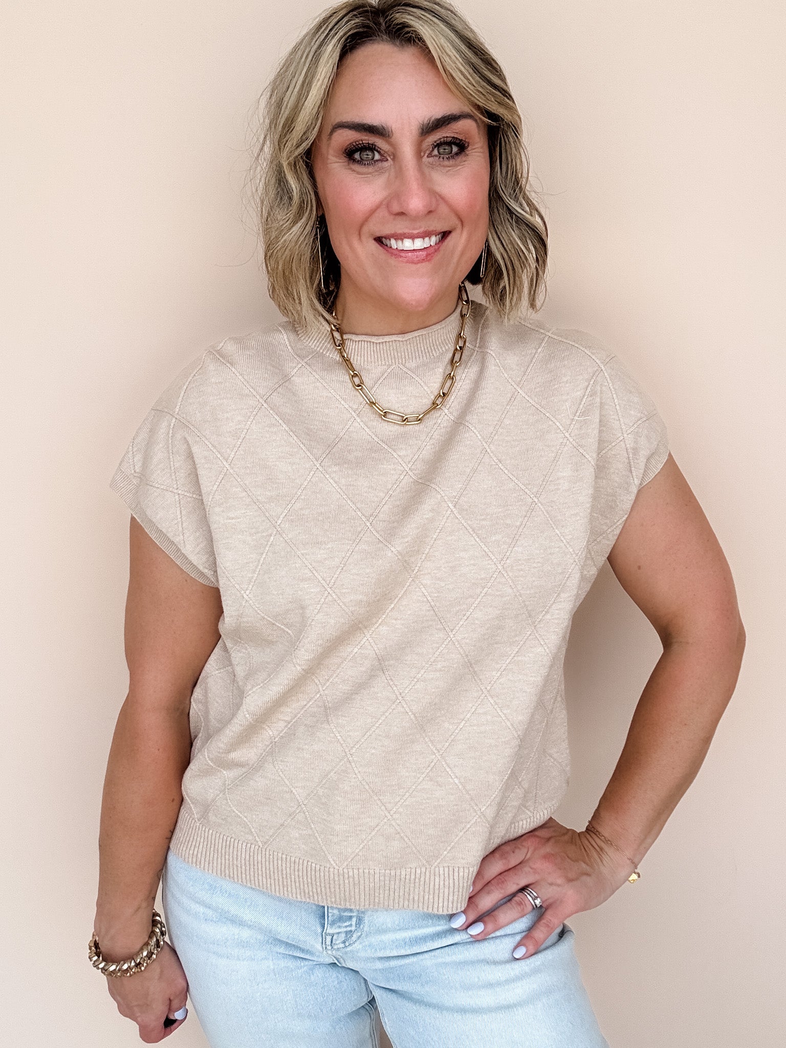 Diamond Ridge Knit Top | Taupe