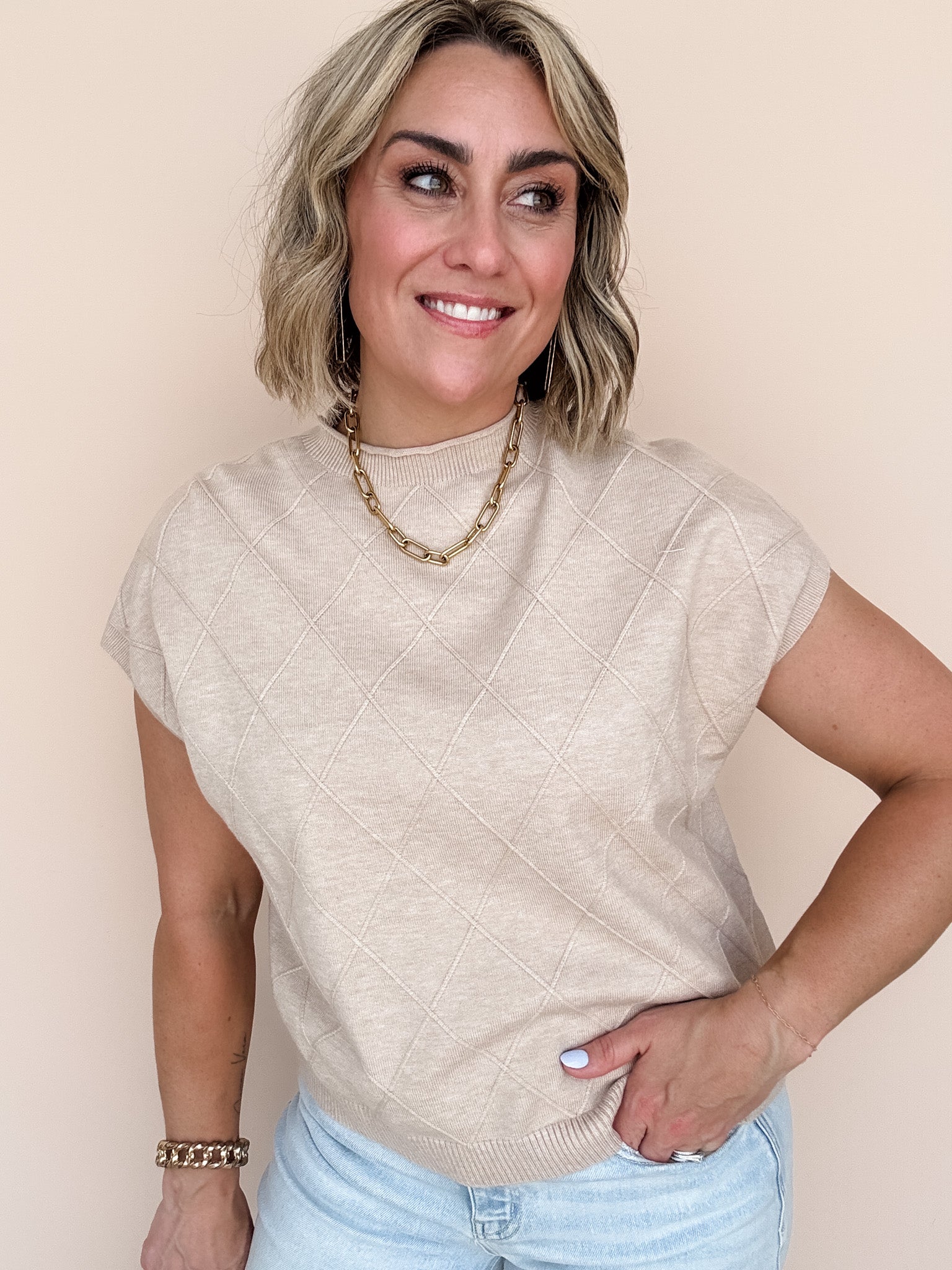 Diamond Ridge Knit Top | Taupe