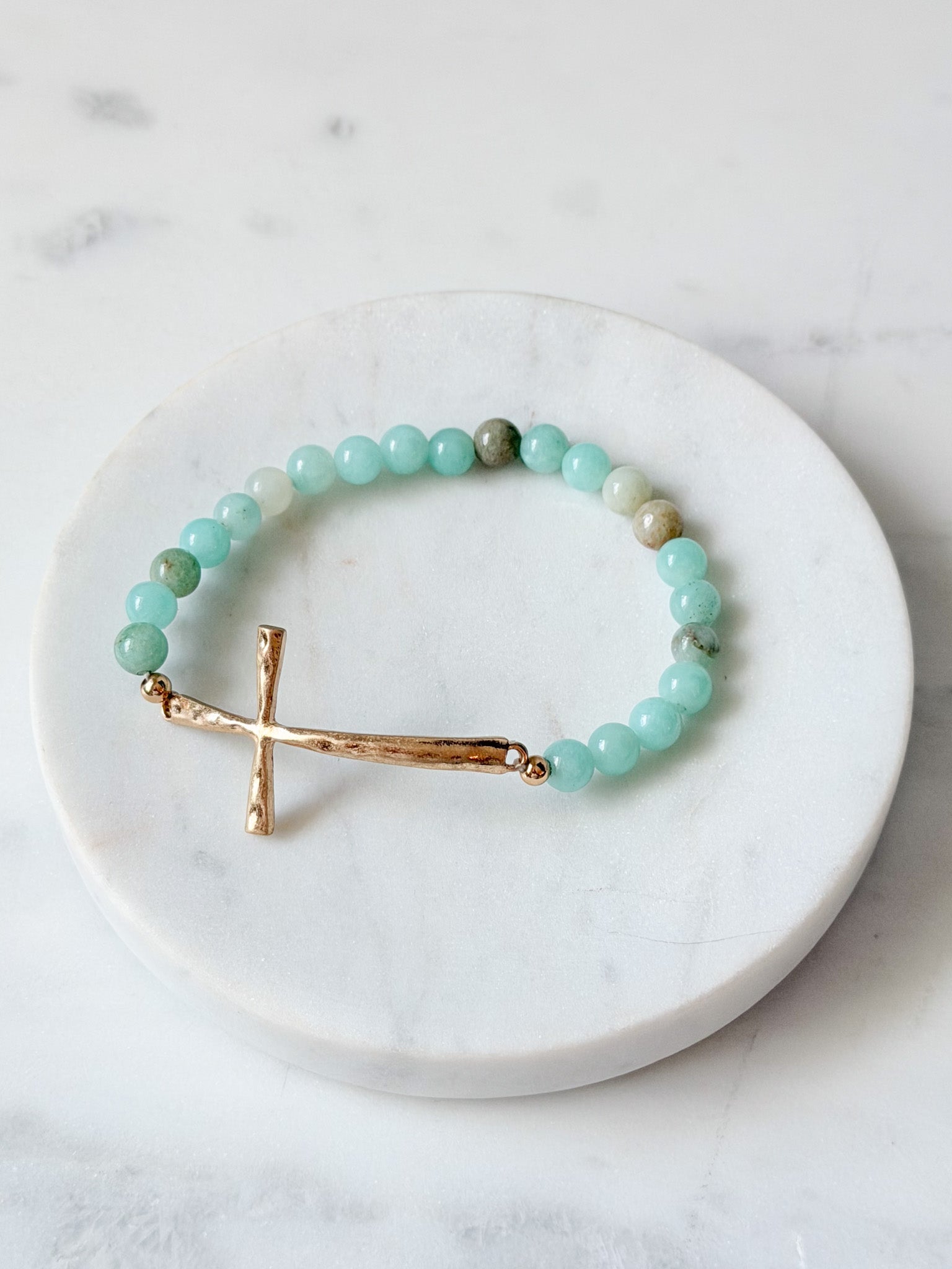 Amazonite Hammered Cross Bracelet