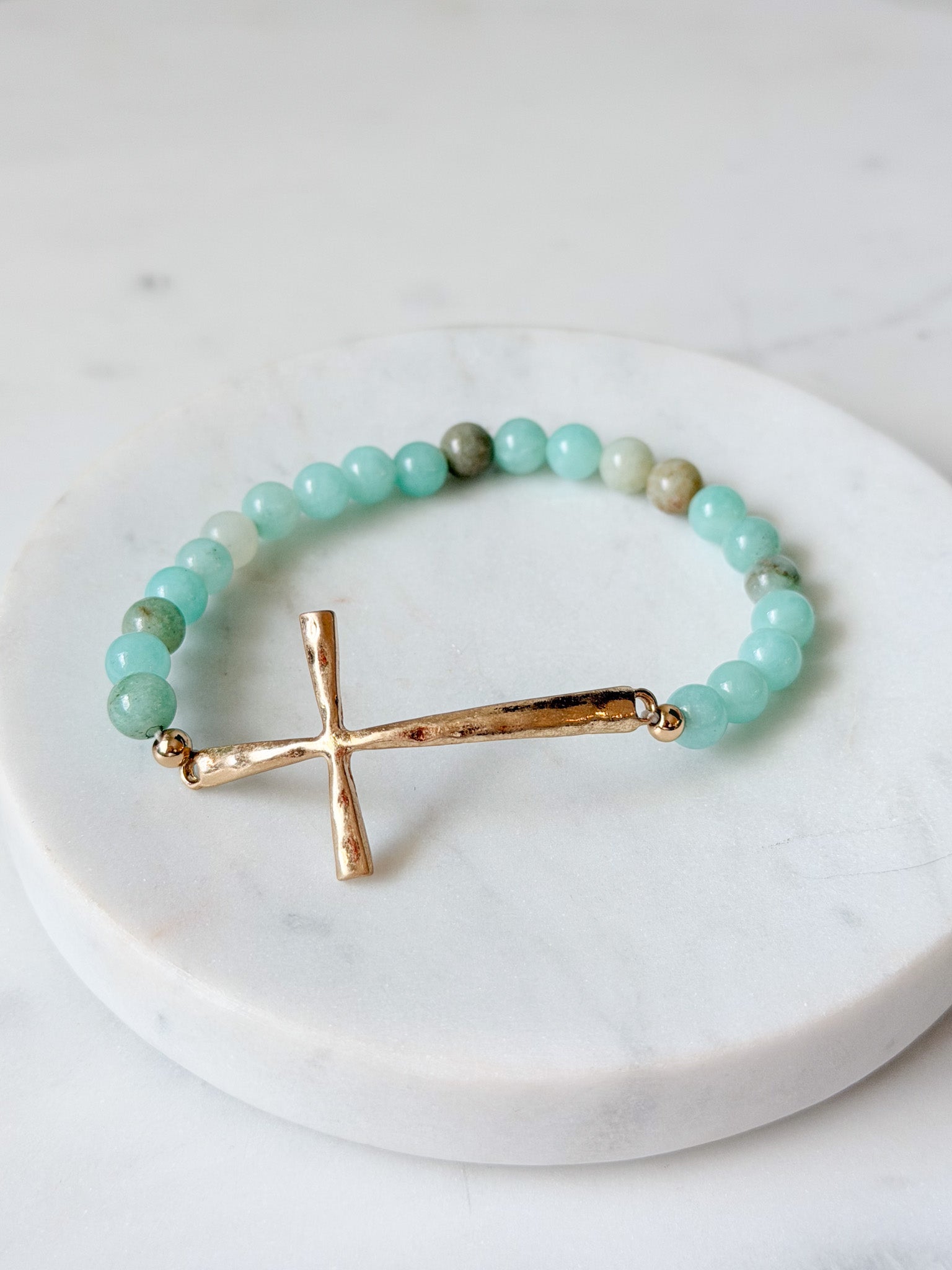 Amazonite Hammered Cross Bracelet