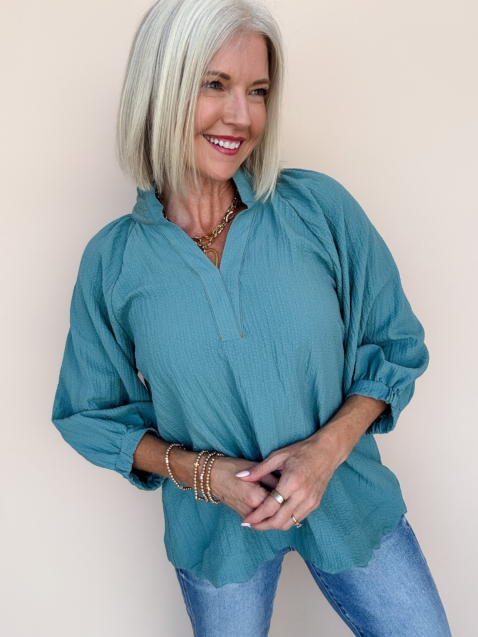 Golden Thread Top | Deep Teal
