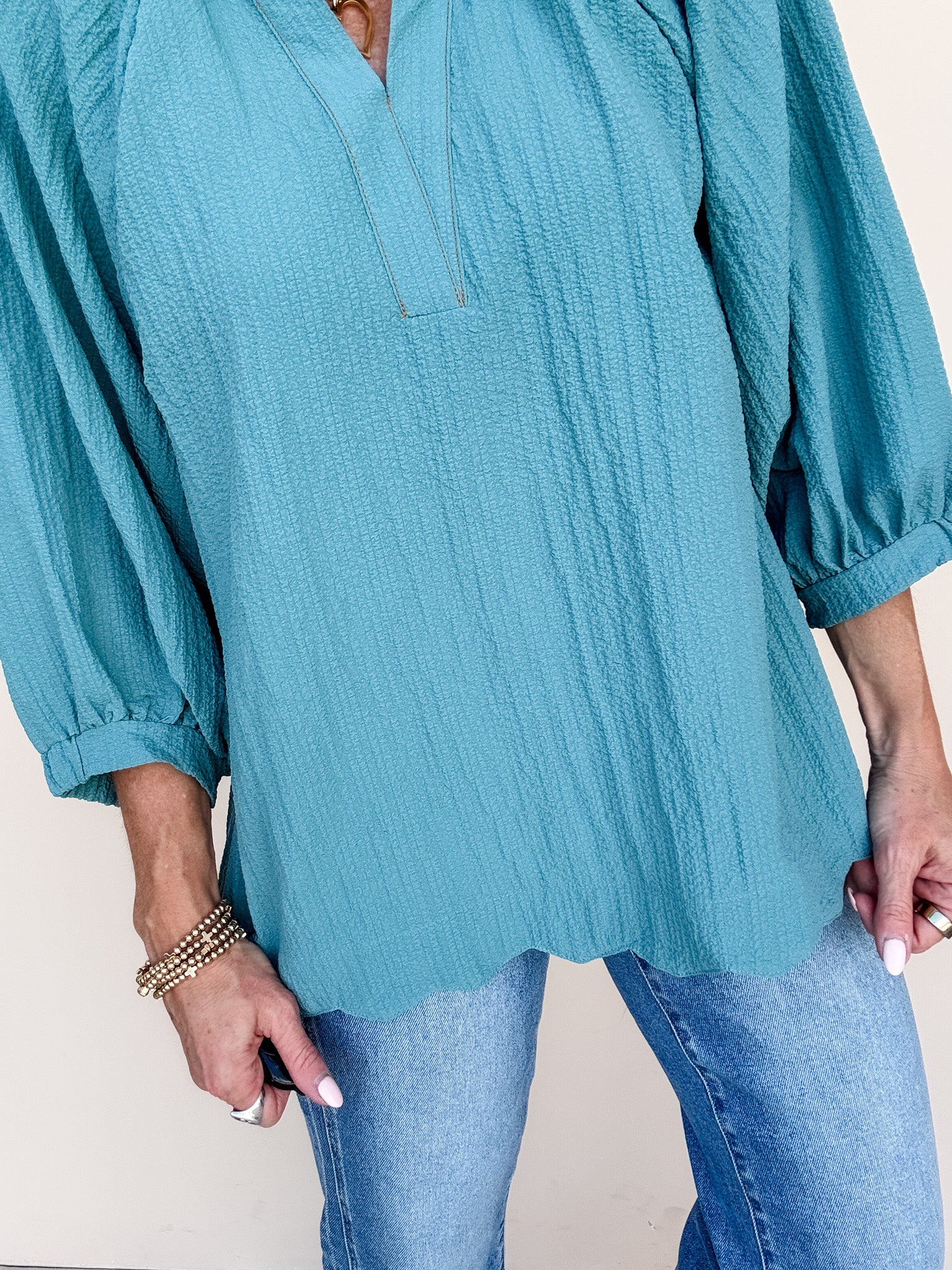 Golden Thread Top | Deep Teal
