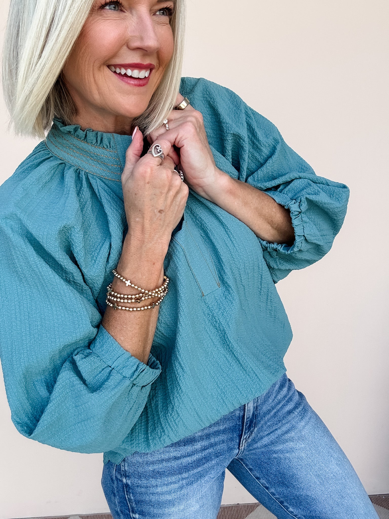 Golden Thread Top | Deep Teal