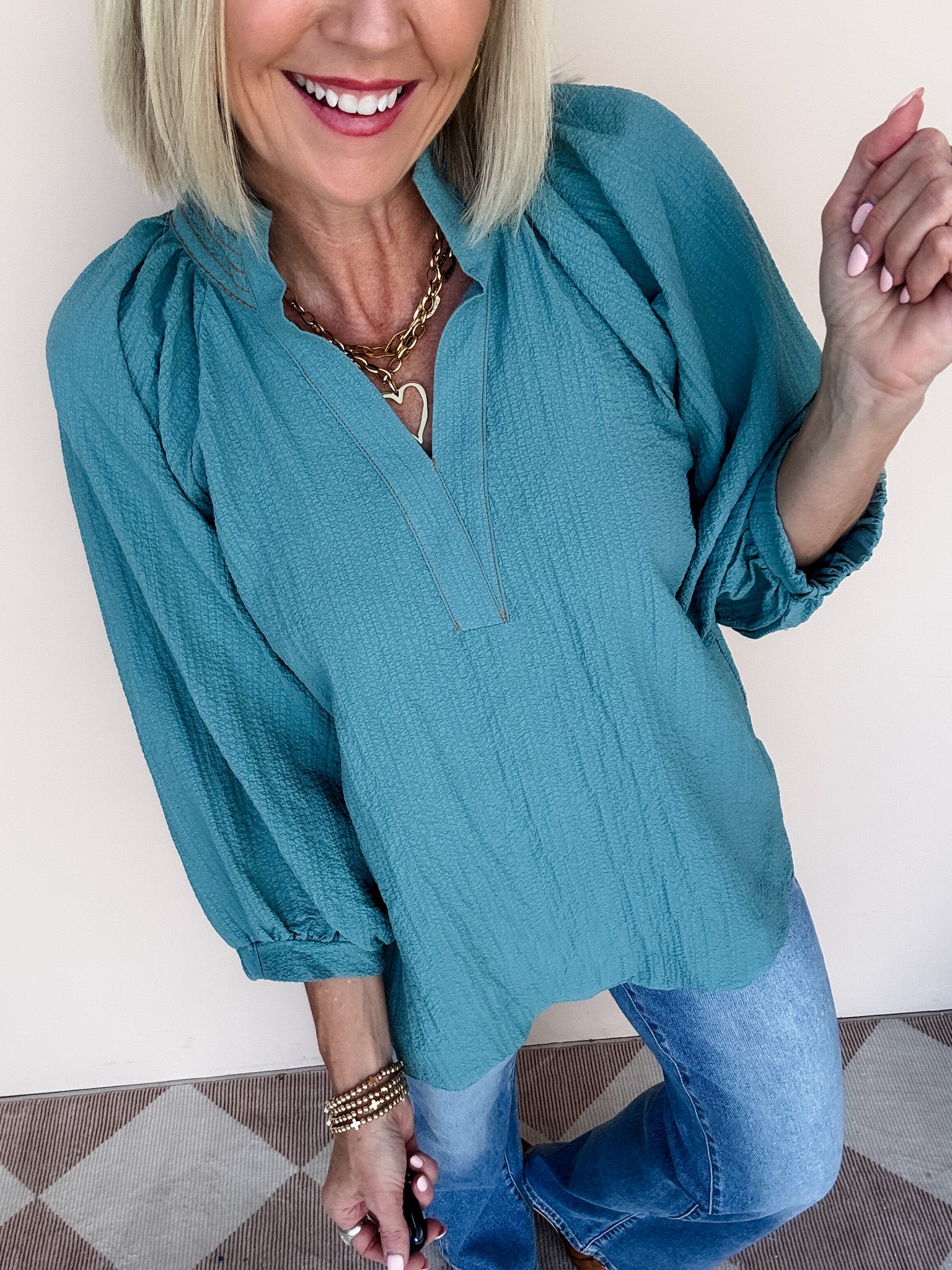Golden Thread Top | Deep Teal