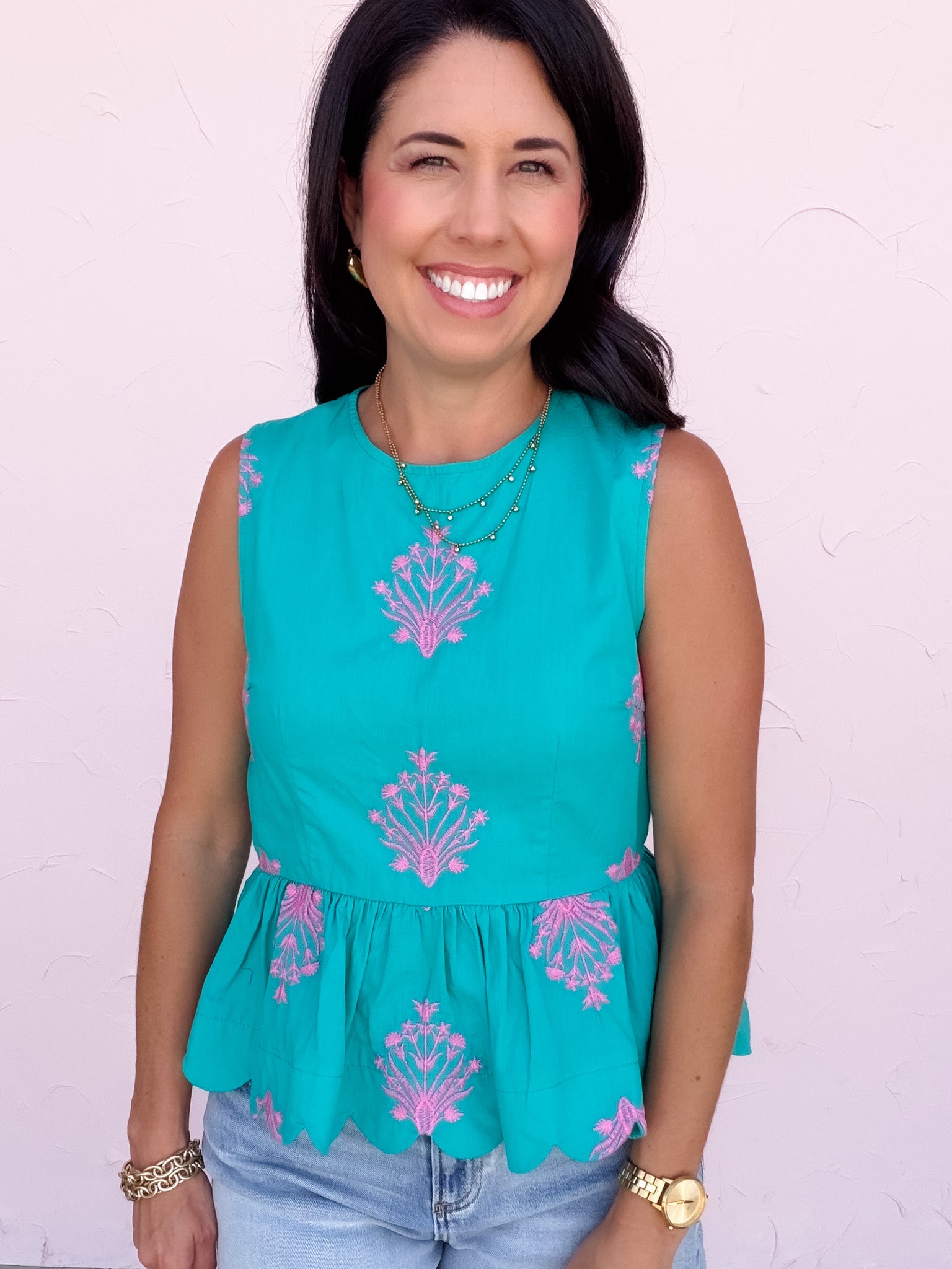 Pink Palms Peplum Top