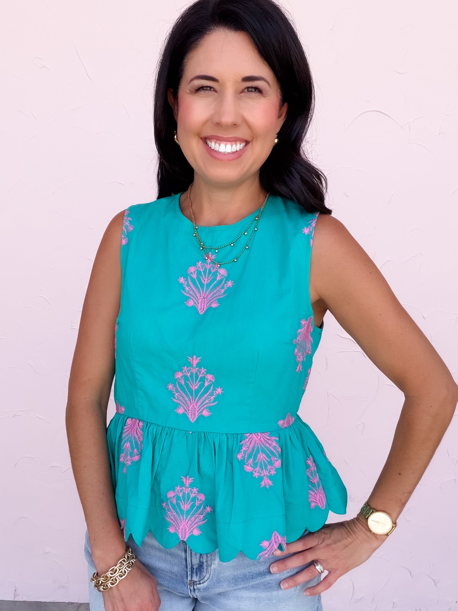 Pink Palms Peplum Top