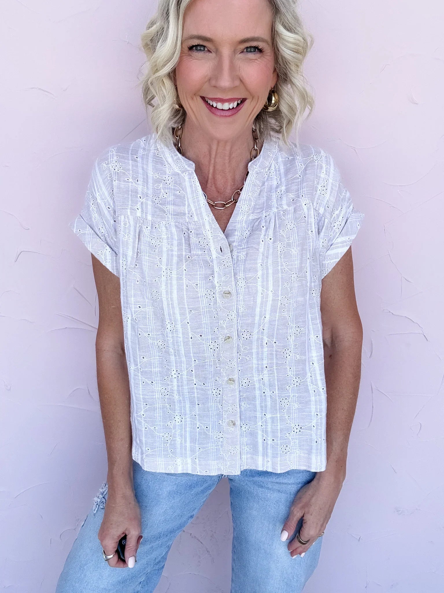 Maren Eyelet Button Down