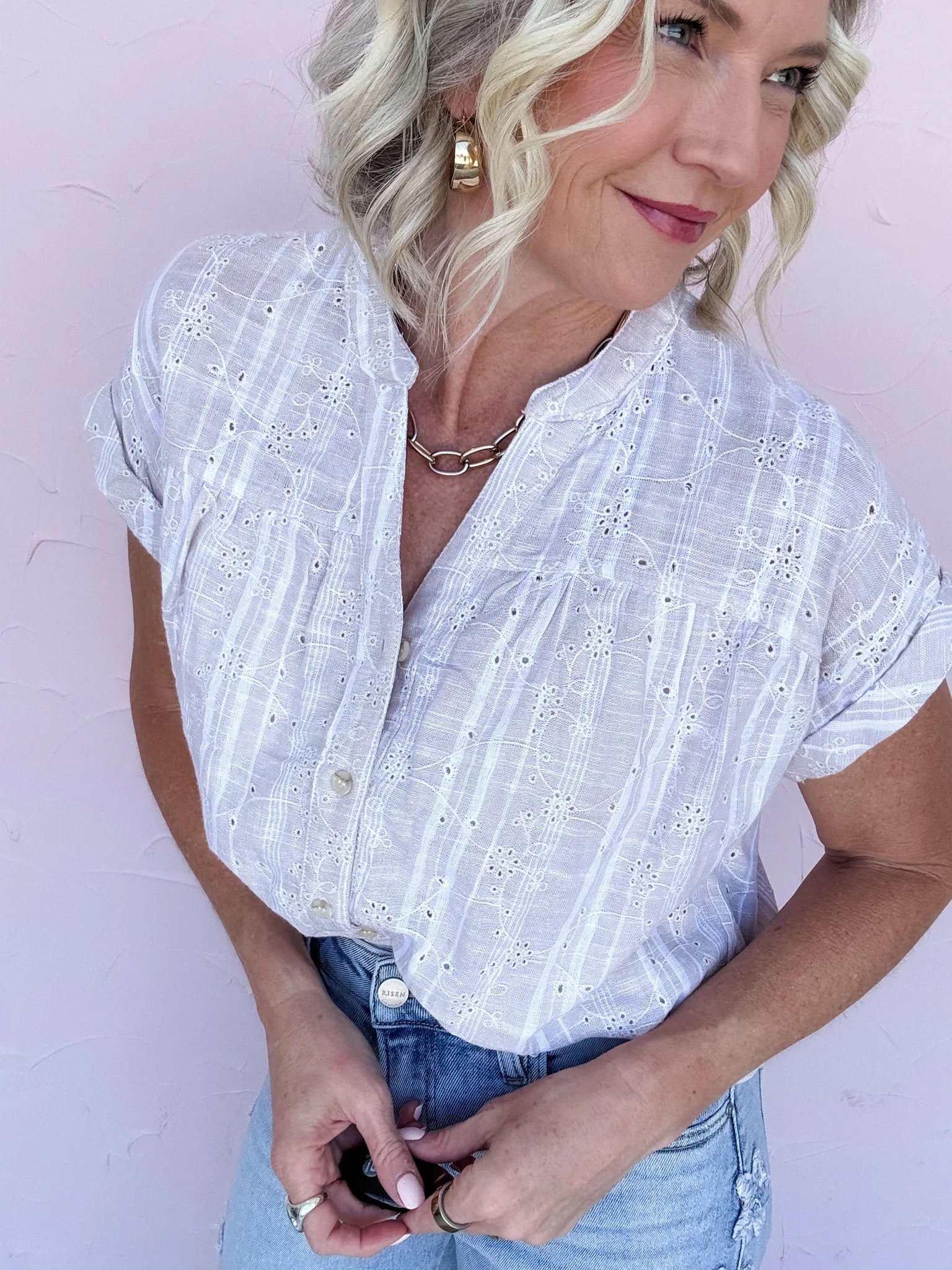 Maren Eyelet Button Down