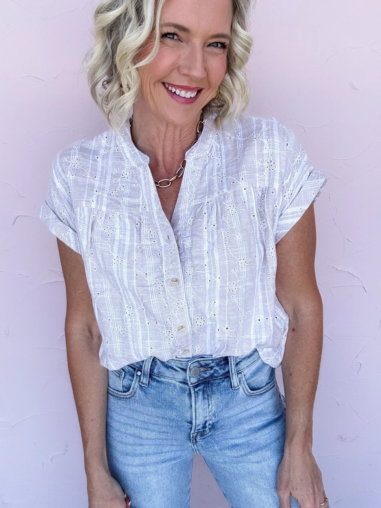 Maren Eyelet Button Down