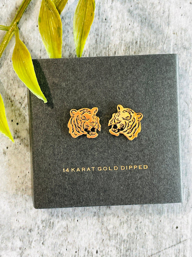 14K gold dipped Tiger Stud earrings.  Perfect for game day at LSU, Clemson. 