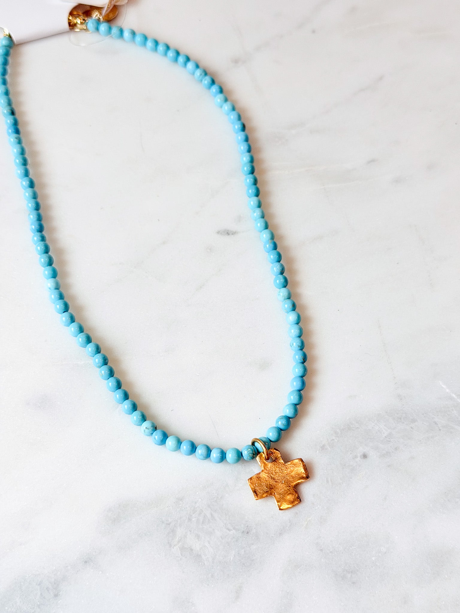 Gold Cross Turquoise Beaded Necklace | Susan Shaw