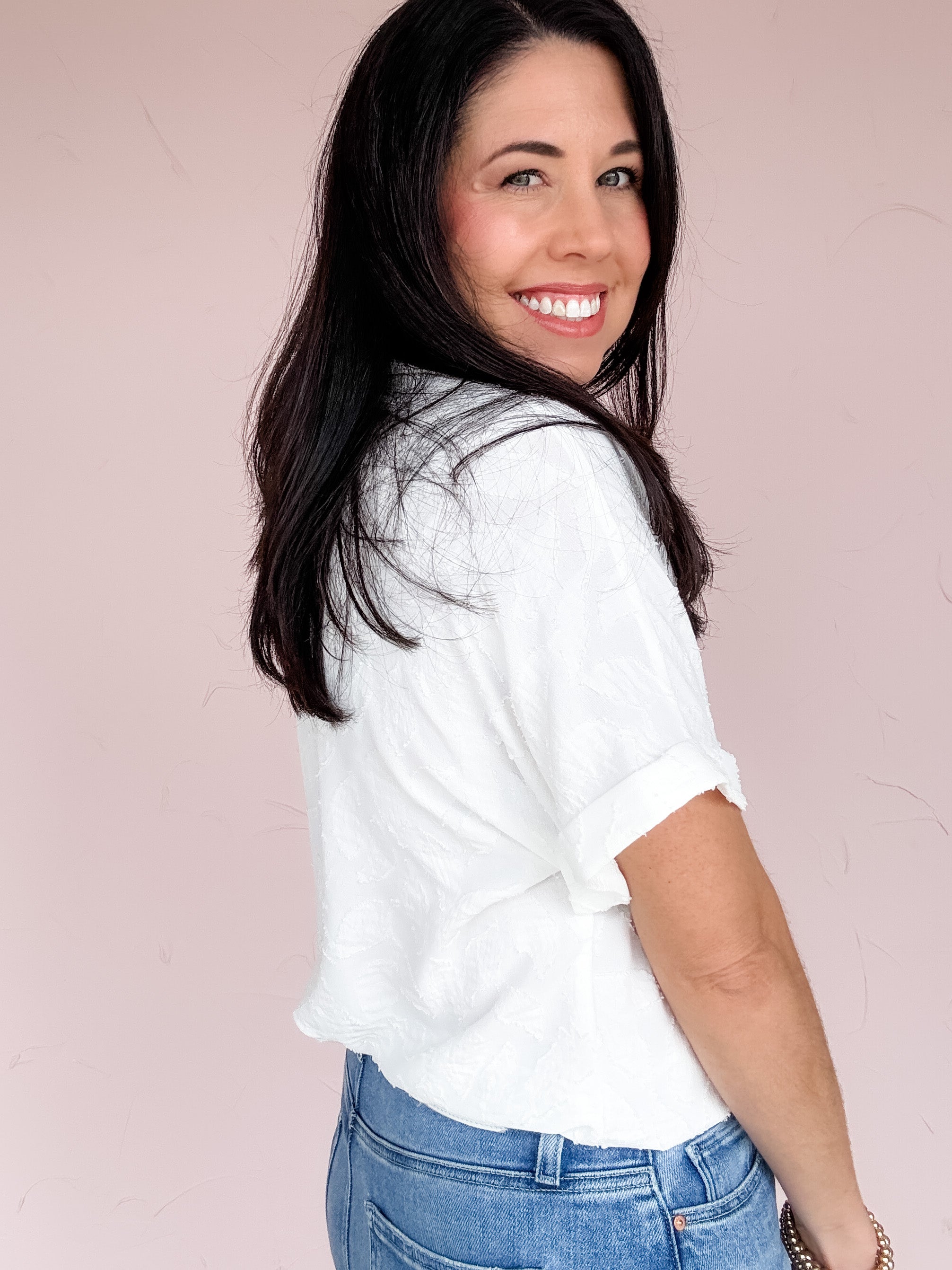 Gentle Bloom Button Top