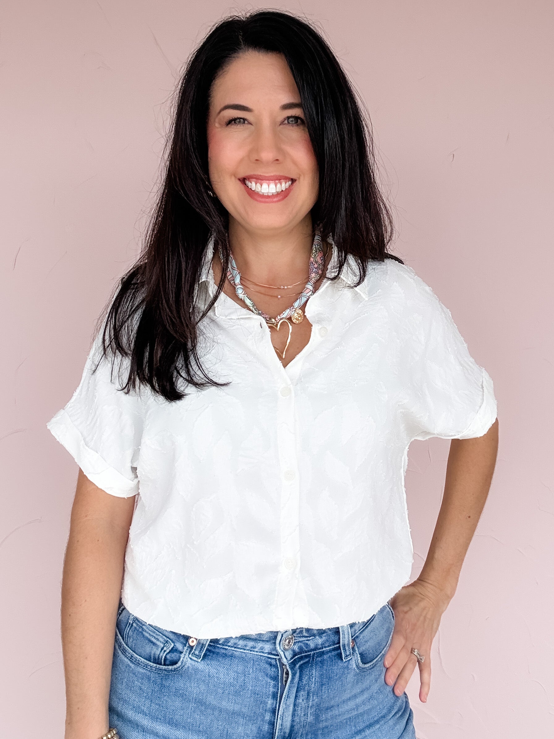 Gentle Bloom Button Top