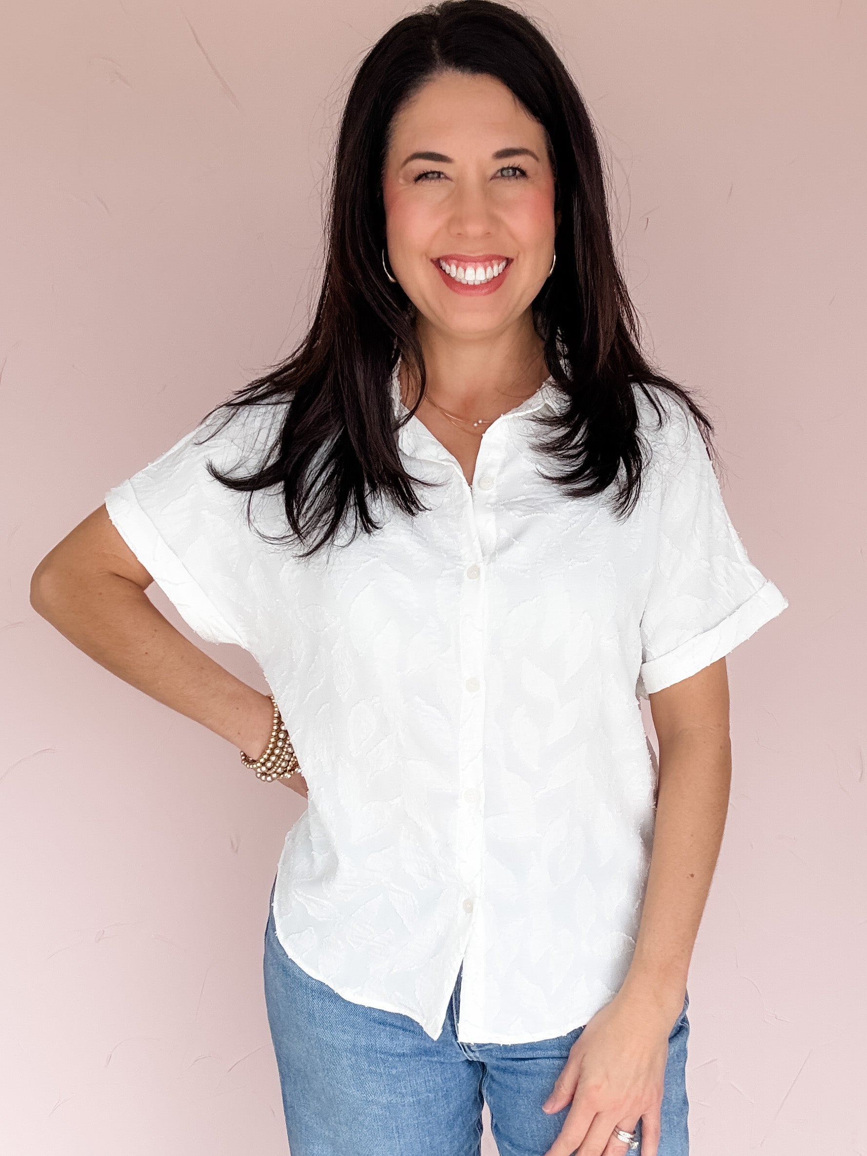 Gentle Bloom Button Top