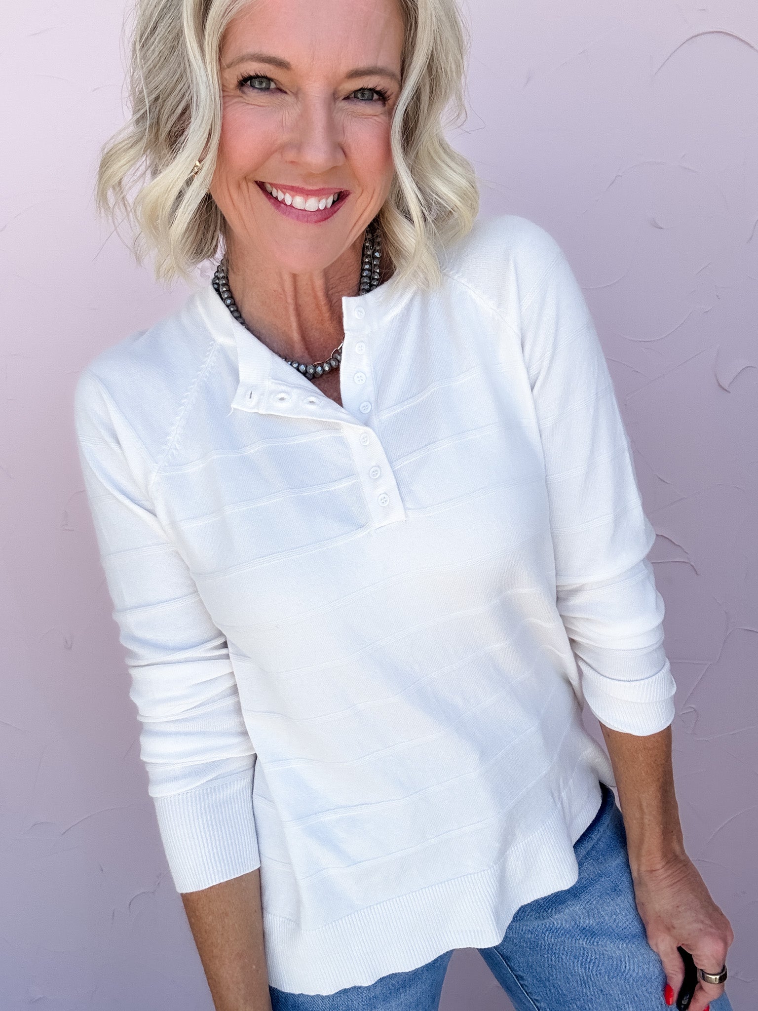 Overlook Henley Sweater | White