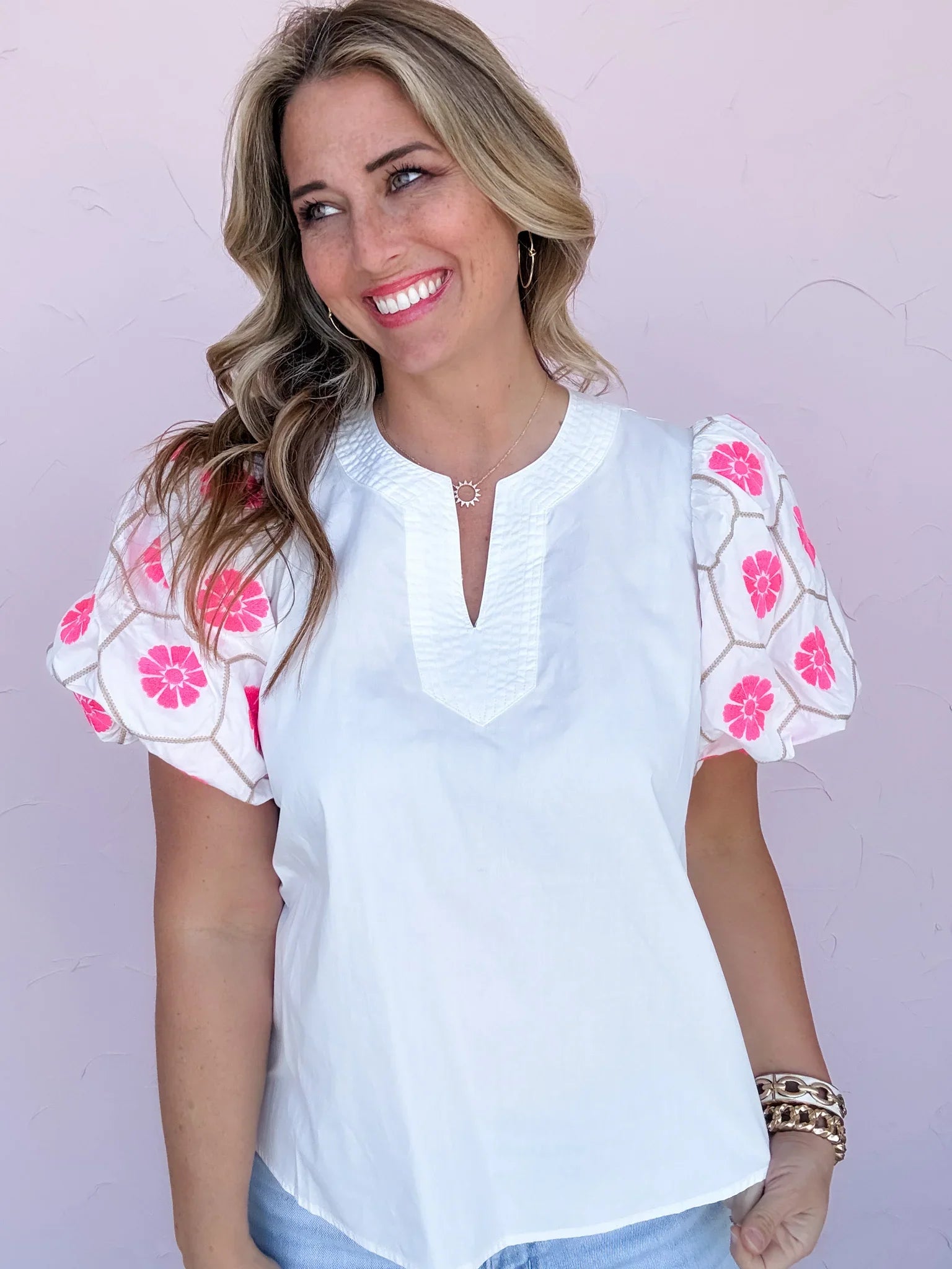 Lila Embroidered Top