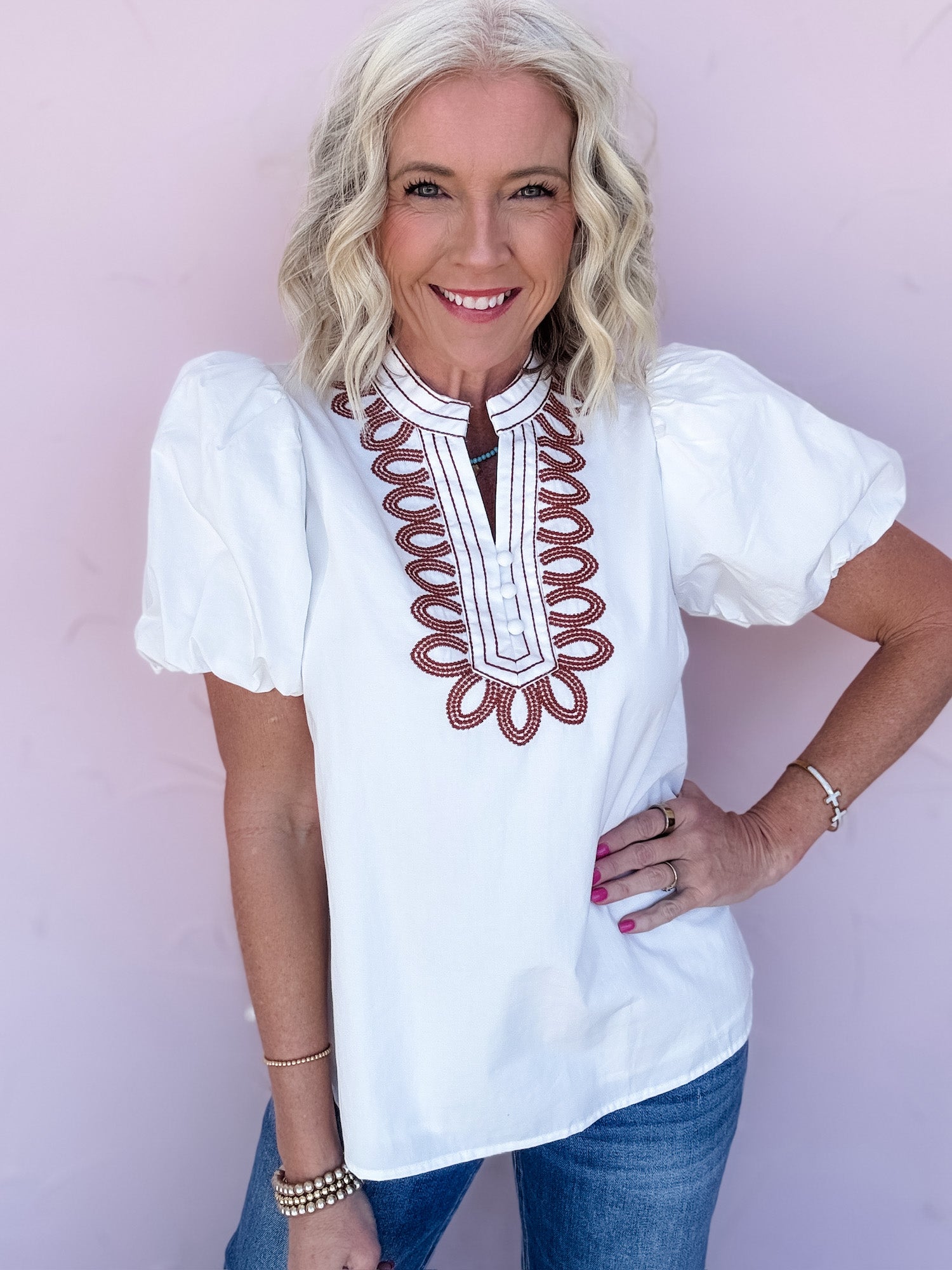 Ranch Rose Embroidered Top