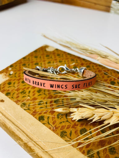 With Brave Wings She Flies Leather Bracelet - Vintage Soul