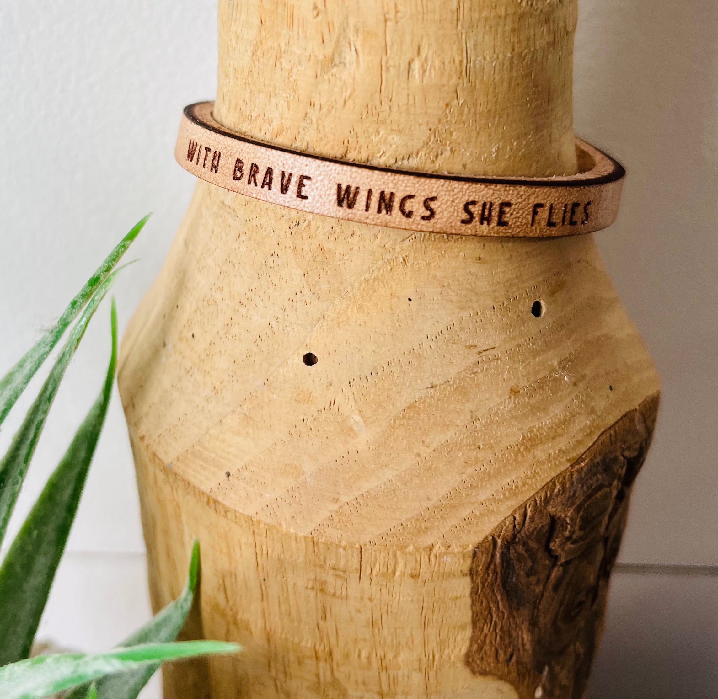 With Brave Wings She Flies Leather Bracelet - Vintage Soul